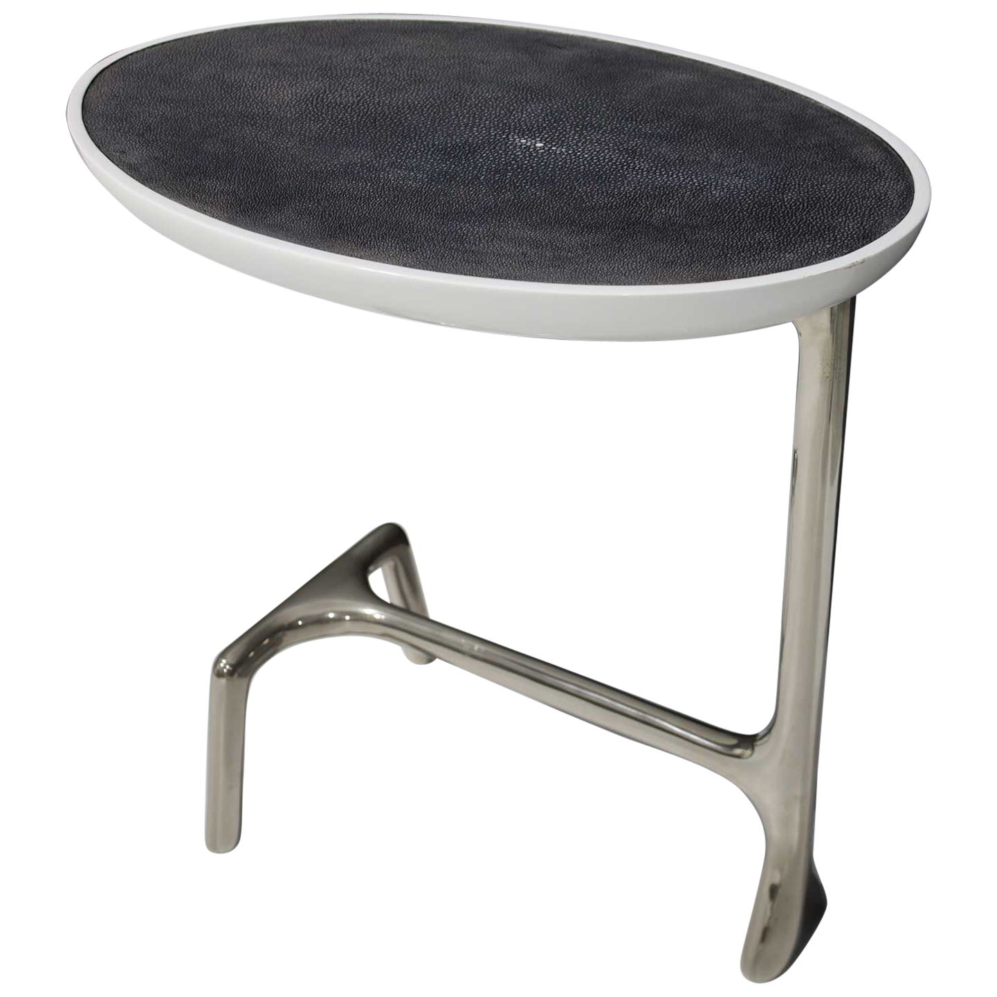 Mesa auxiliar Scala Luxury Uovo de níquel pulido y piel de zapa