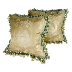 Scalamandre chinoiserie tasseled silk pillows/ a pair