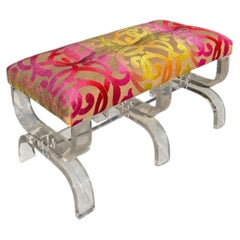 Scalamandre Cut Velvet Upholstered Phyllis Morris Lucite Bench