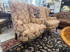 Scalamandre Fabric Bespoke Vintage Pair of Wingback Wing Chairs