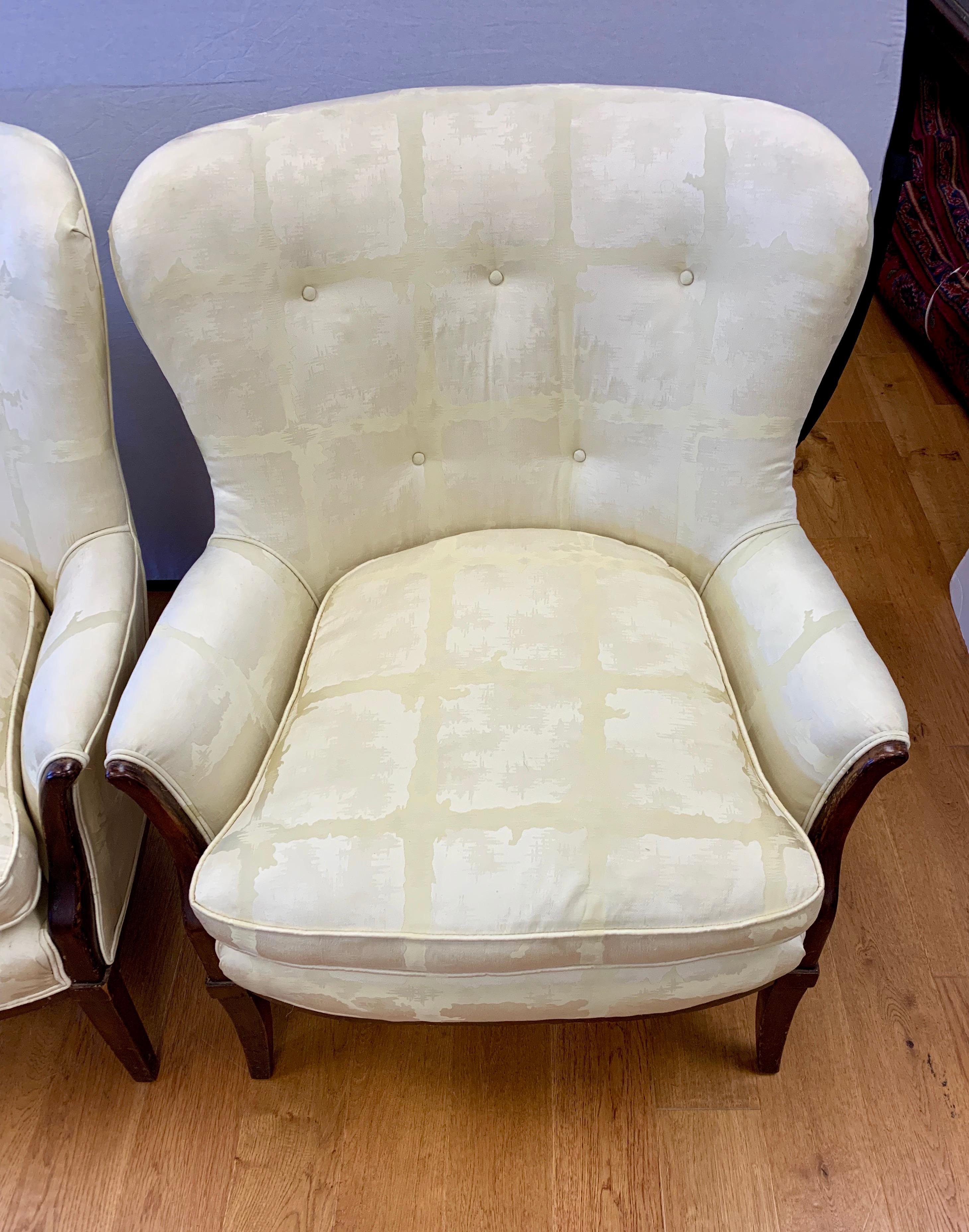 Louis XV Scalamandre Fabric Vintage Pair of Wingback Bergère Wing Chairs