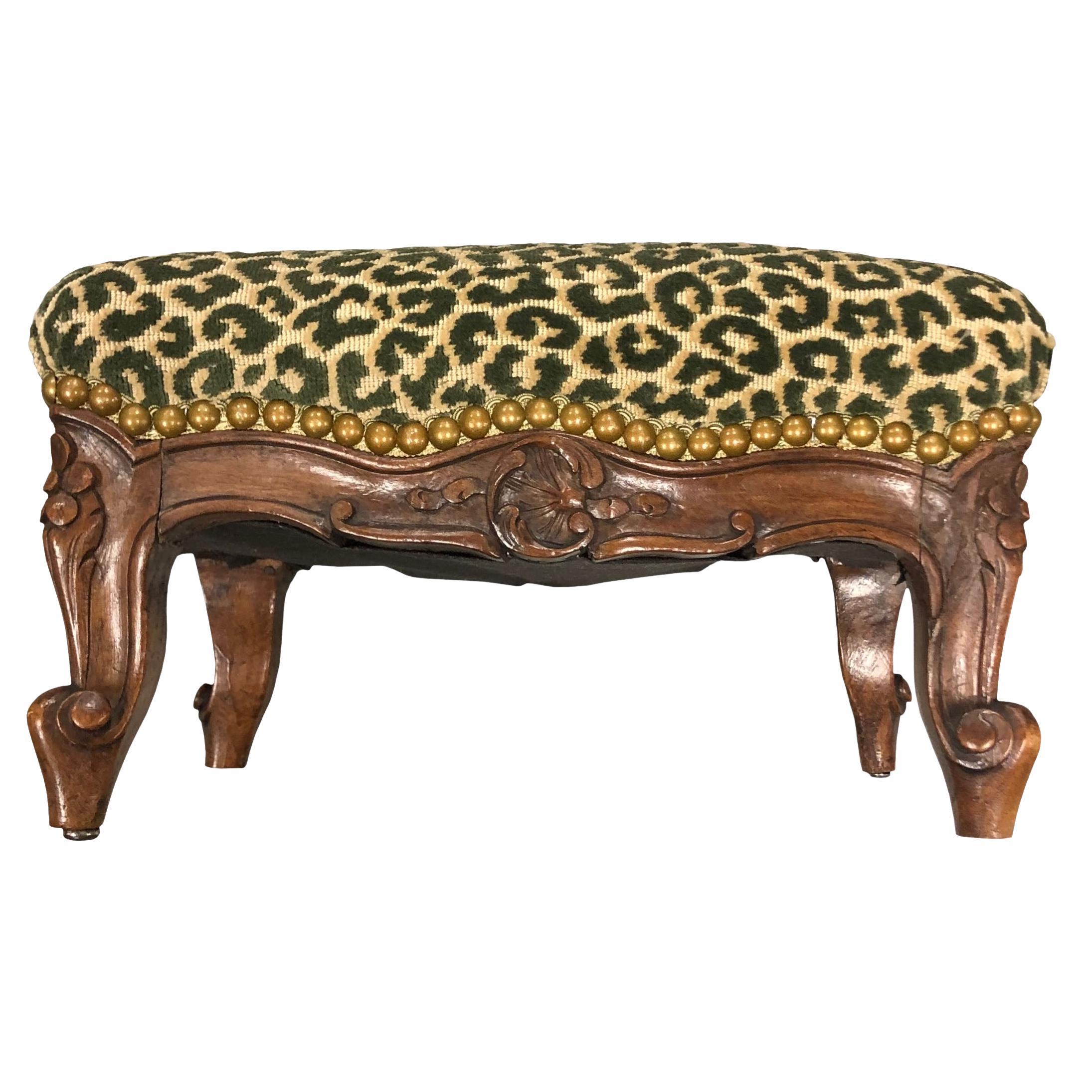 Scalamandre Green Animal Fabric French Stool   For Sale