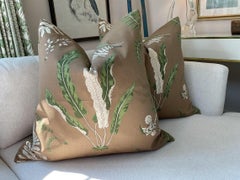 Scalamandre Indoor/Outdoor "Elsie de Wolfe" in Brown 22" Pillows - a Pair