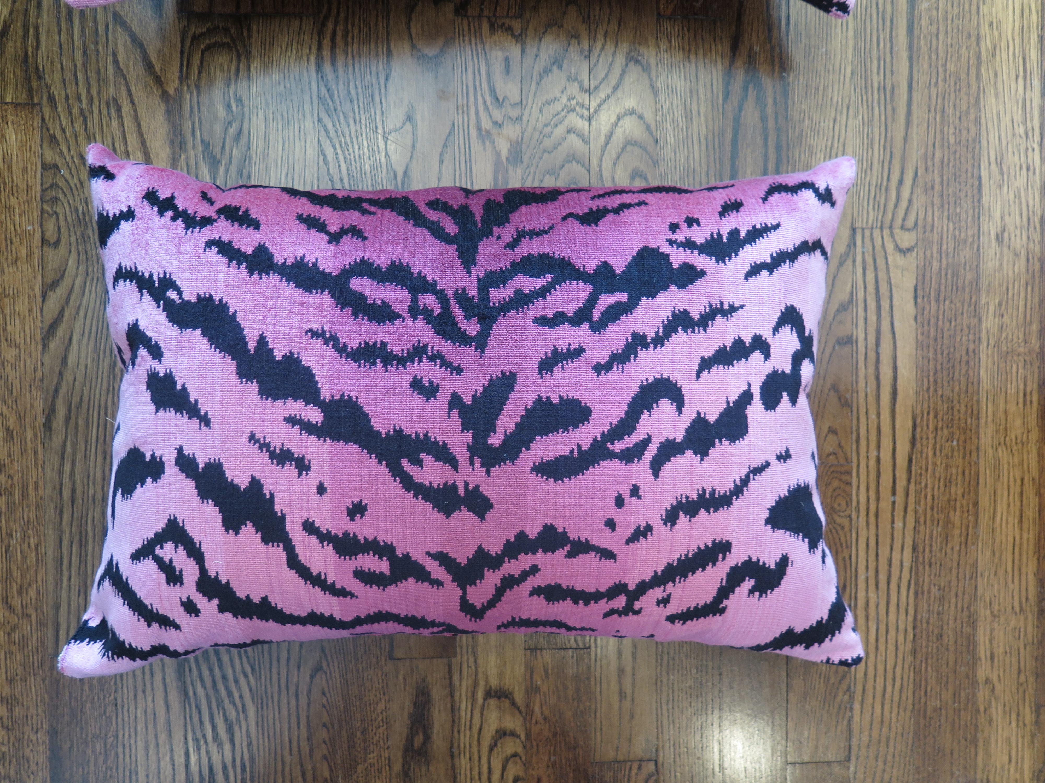 Scalamandré Le Tigre silk velvet pillows made-to-order custom pillows. The price listed is per pillow. We currently have the pair in the picture available, but we can make more in a 4-6 week lead time once these sell. We can make any size or with