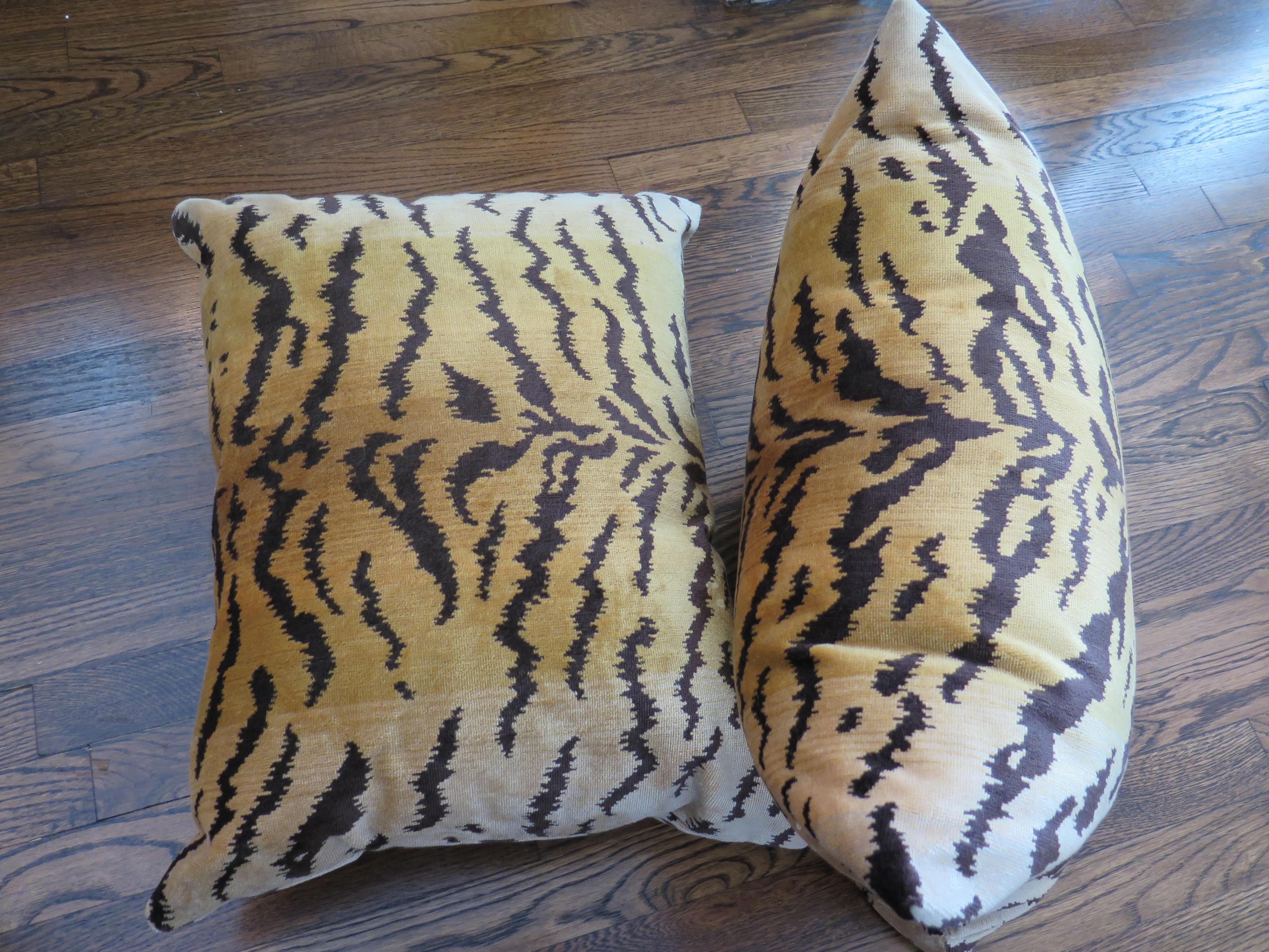 Scalamandré Le Tigre Silk Velvet Pillows In Excellent Condition For Sale In Houston, TX