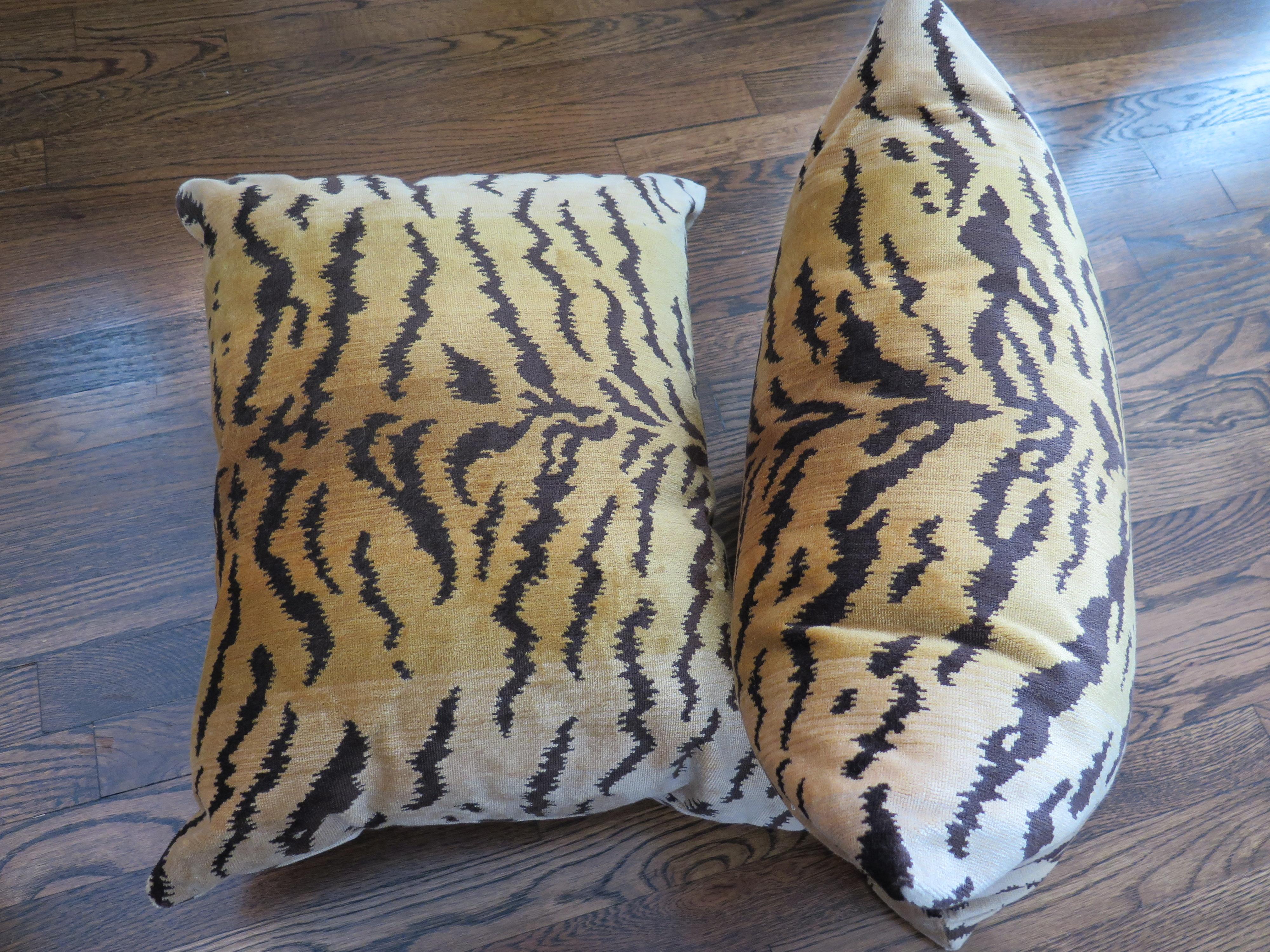 Contemporary Scalamandré Le Tigre Silk Velvet Pillows For Sale