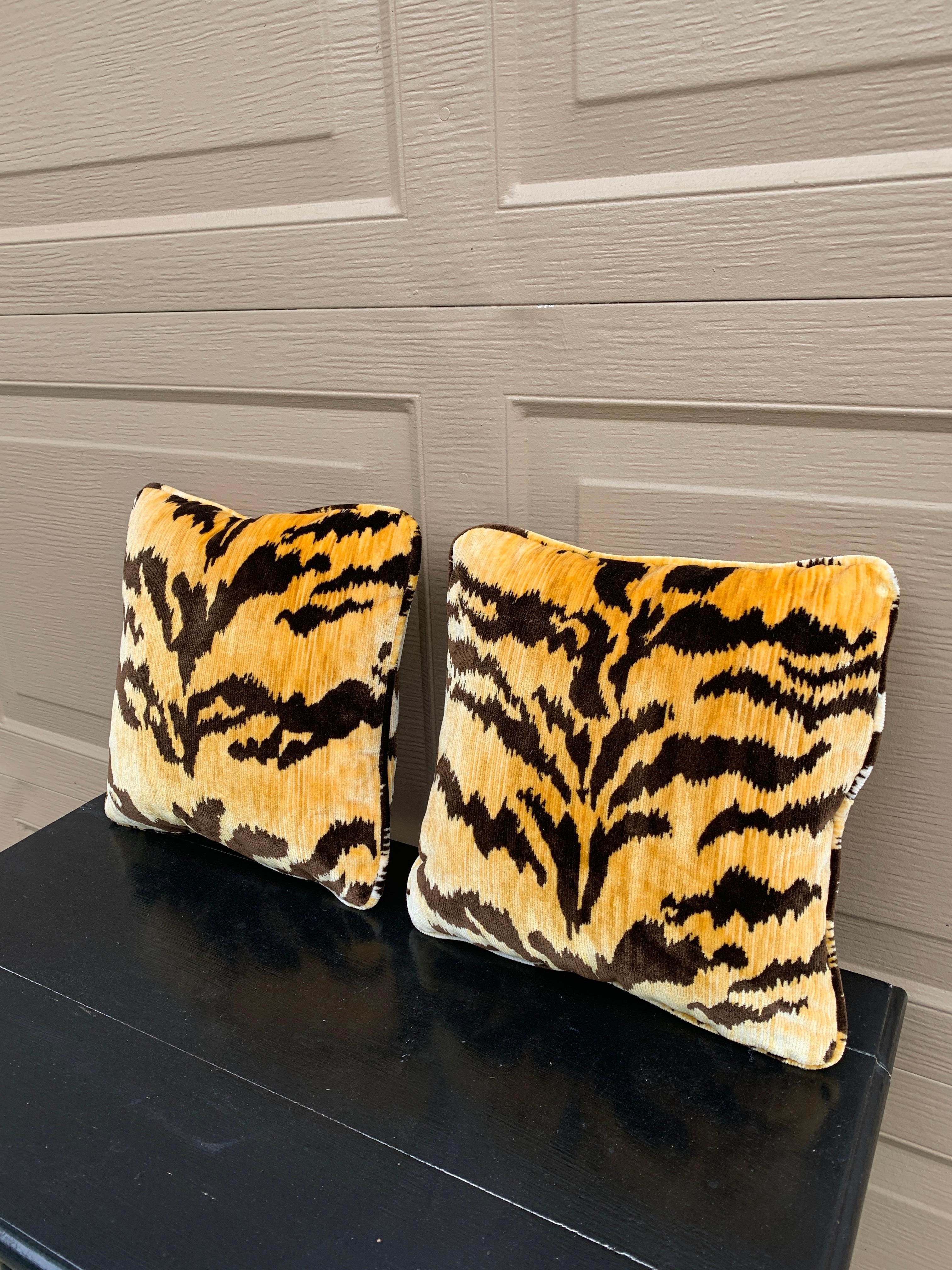 Modern Scalamandre Le Tigre Tiger Print Throw Pillows, Pair For Sale