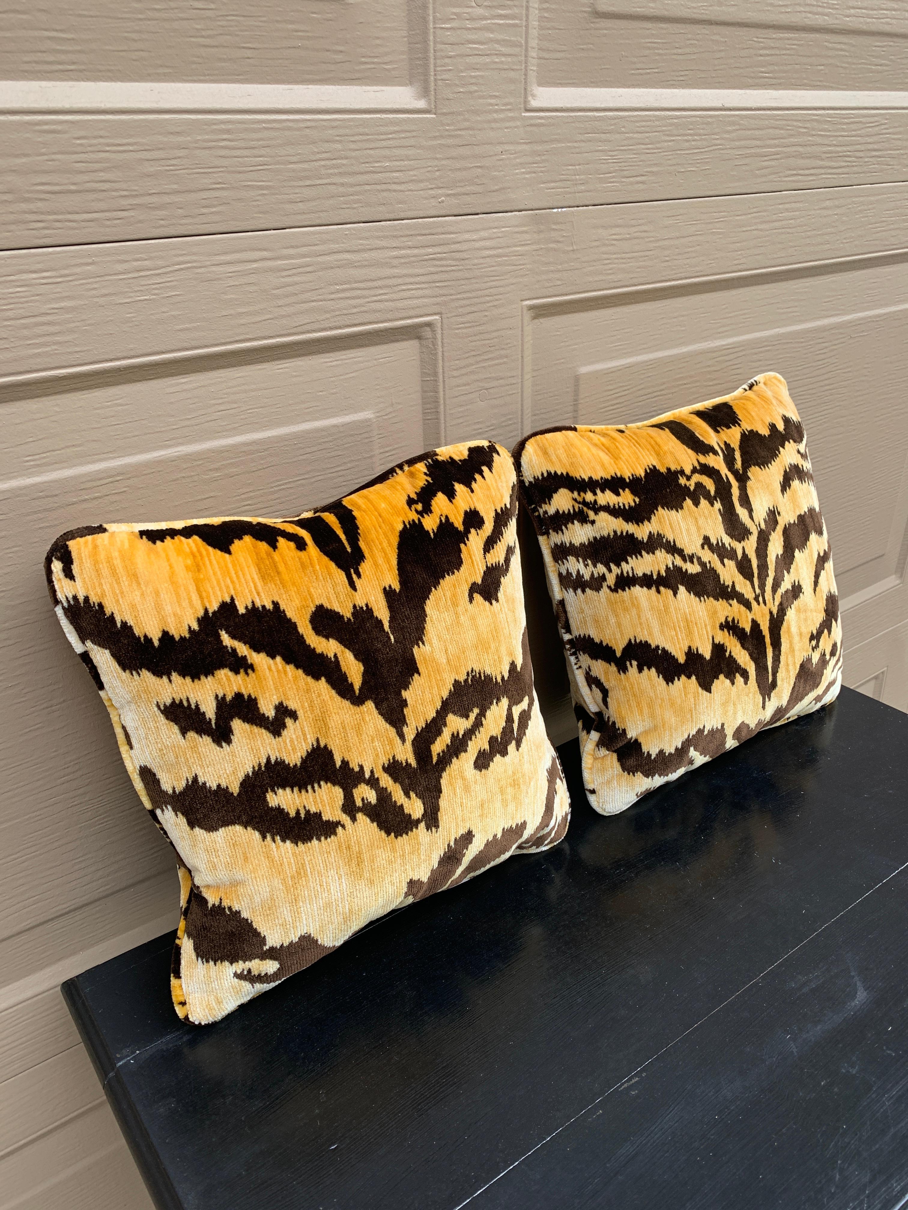 American Scalamandre Le Tigre Tiger Print Throw Pillows, Pair For Sale