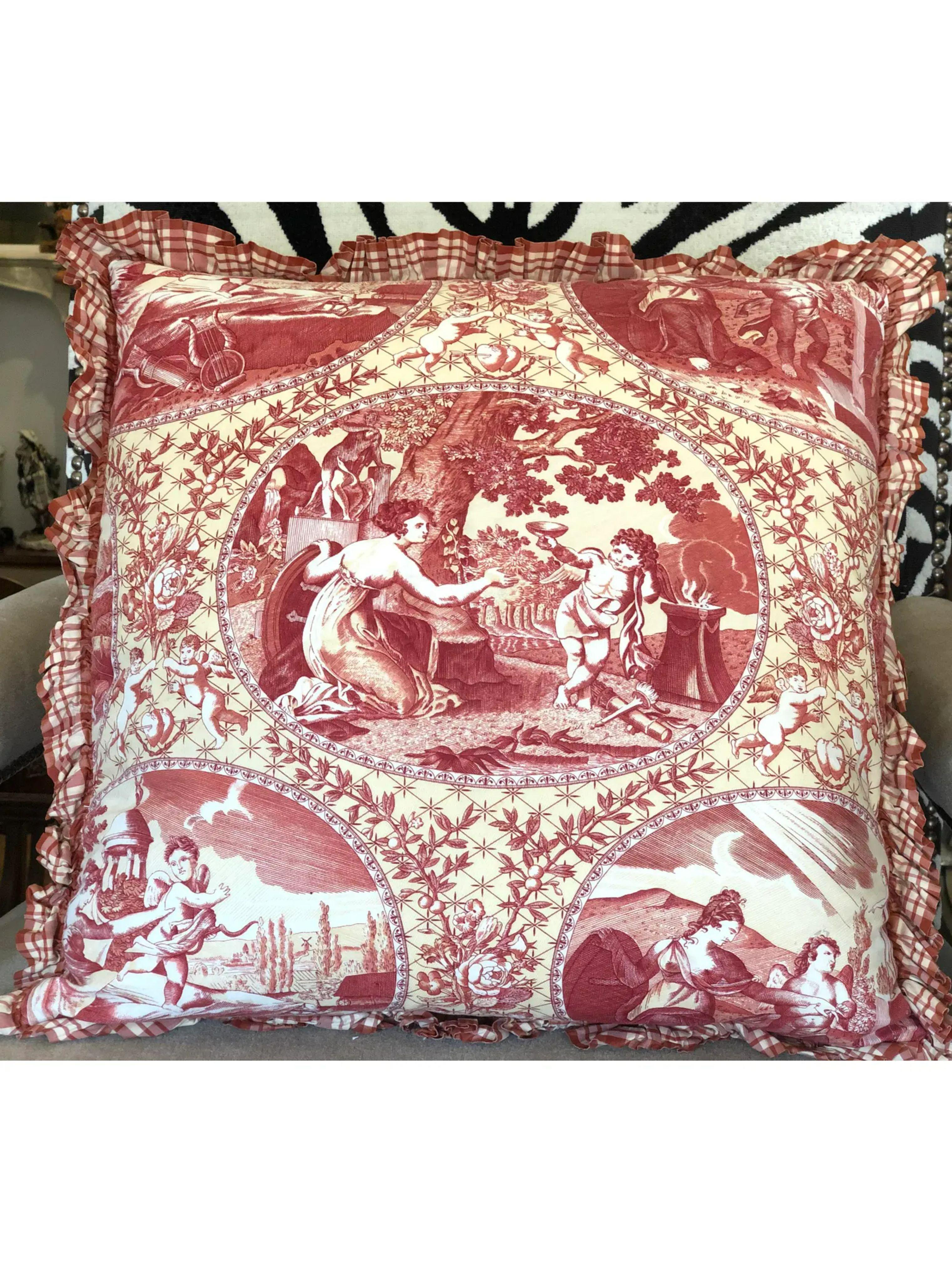 Scalamandre Medeci Cupido Angel Toile Designer Throw Pillow, 2010s In Good Condition In LOS ANGELES, CA