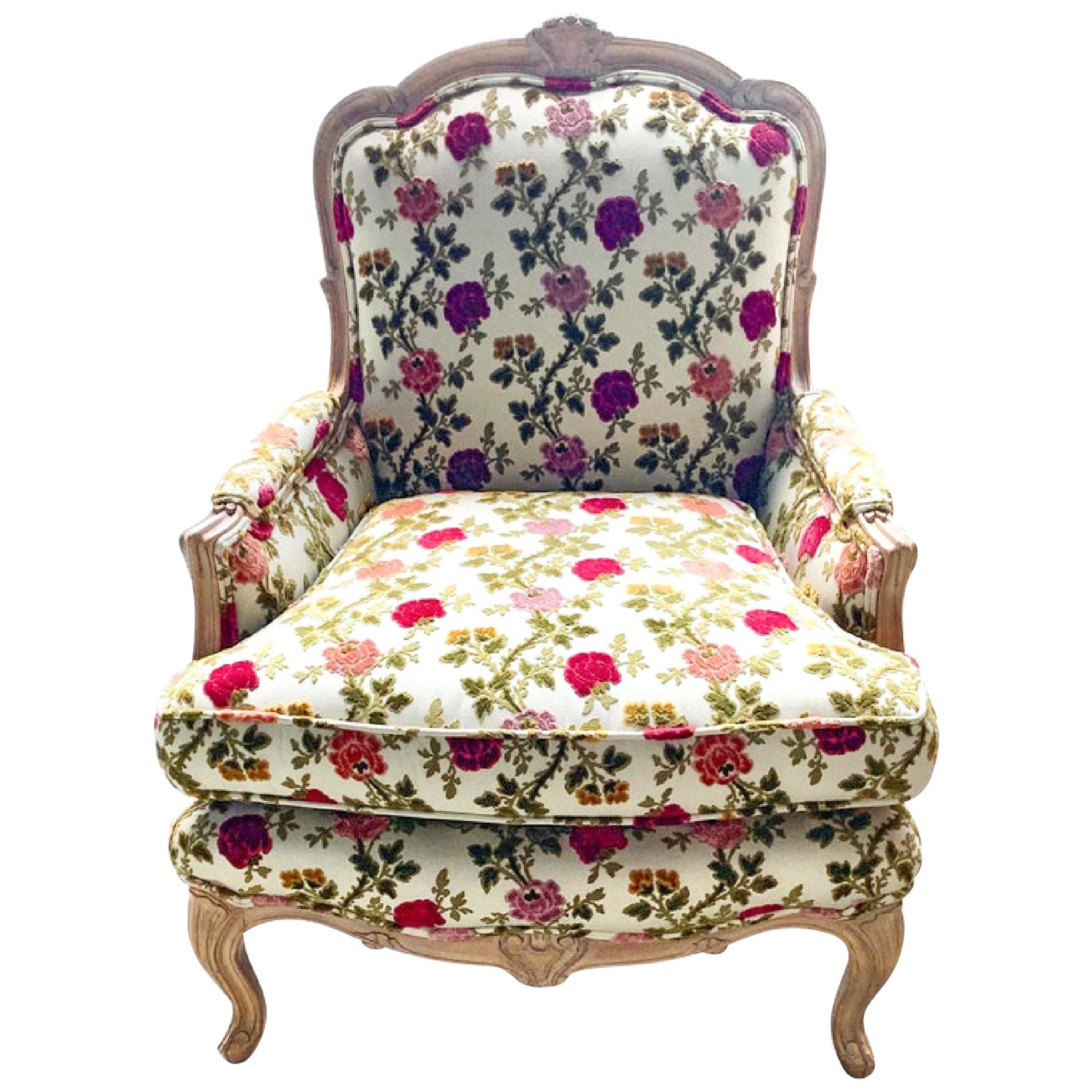 Scalamandre Old World Weavers Floral Armchair Bergère Lounge Chair