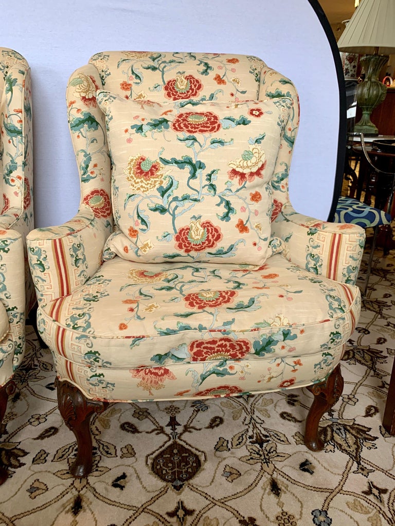 Scalamandre Pair of Wingback Chairs at 1stDibs | scalamandre chair
