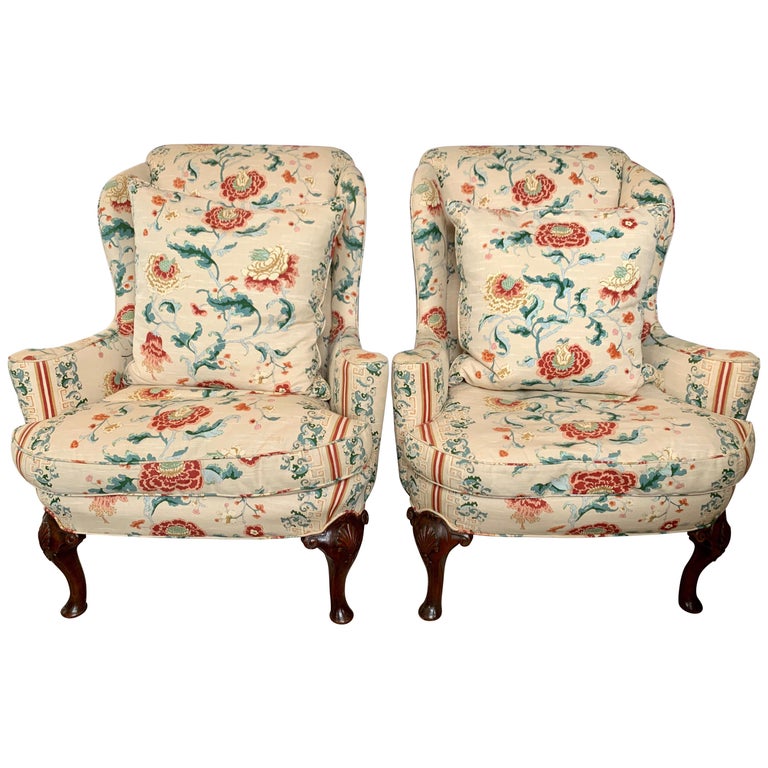 Scalamandre Pair of Wingback Chairs at 1stDibs | scalamandre chair