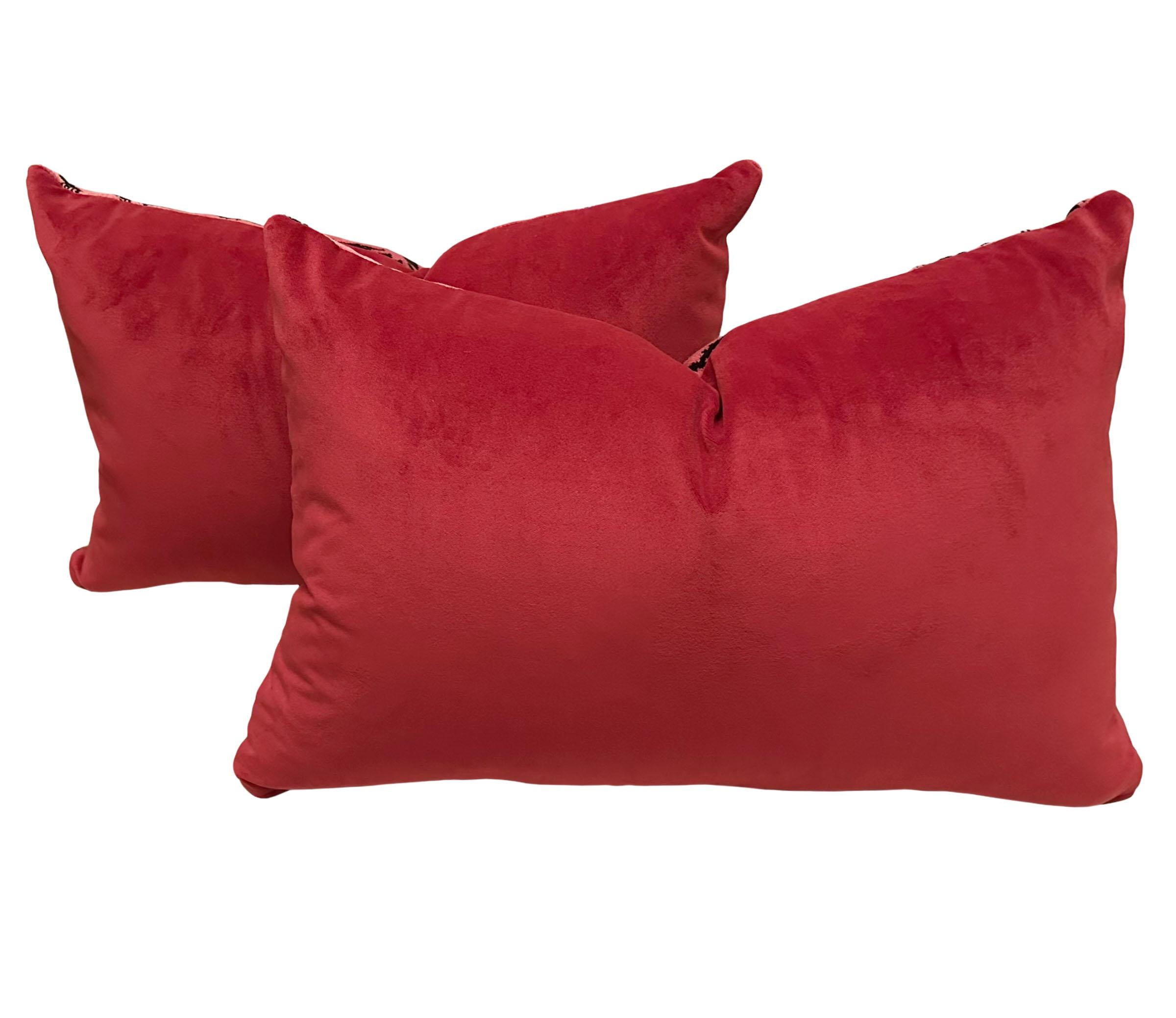 Velvet Scalamandre Pillows in Fuchsia, a Pair For Sale