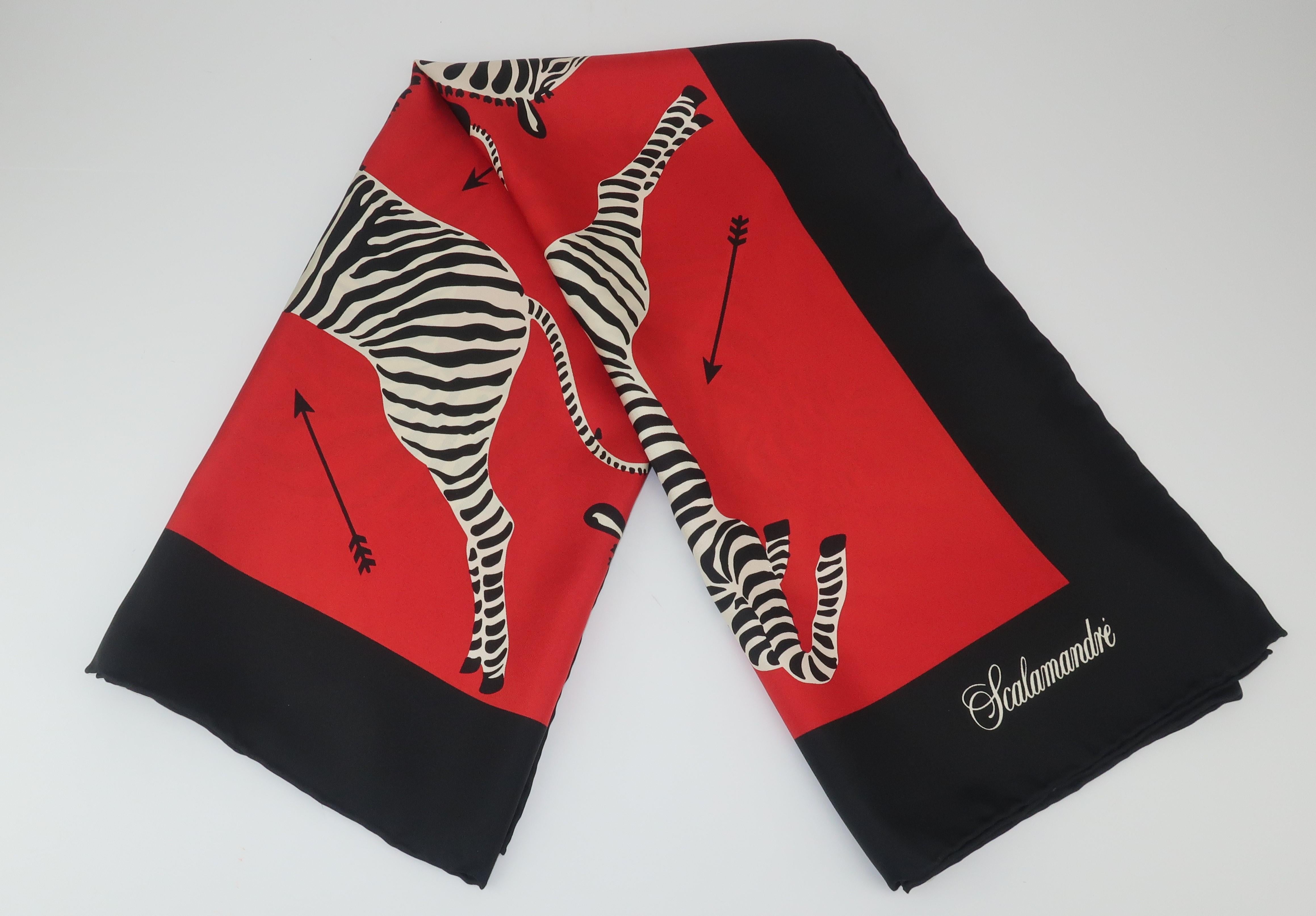 Scalamandre Red & Black Silk Zebra Scarf In Excellent Condition In Atlanta, GA