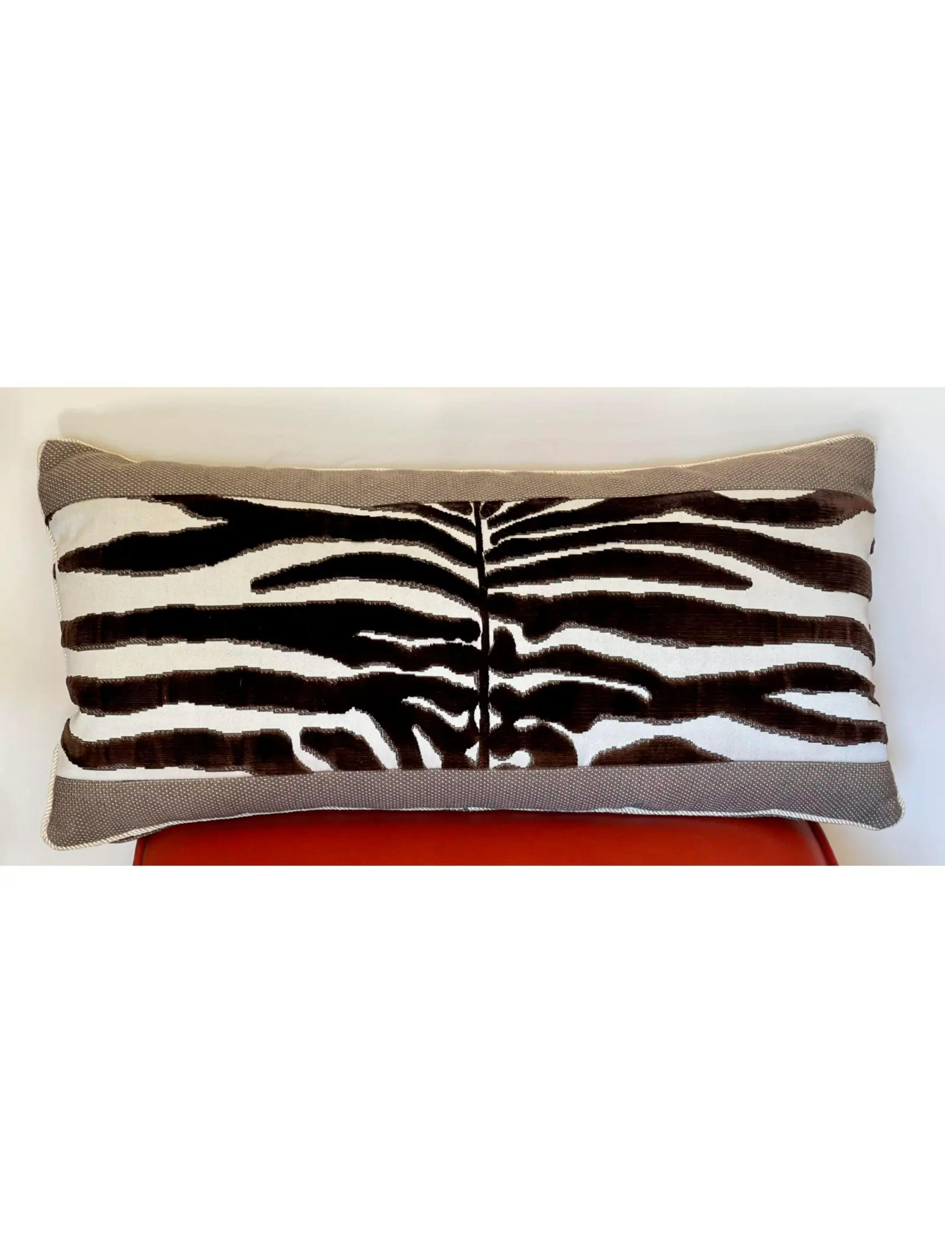Contemporary Scalamandre Silk Cut Velvet Zebra Down Filled Designer Pillow, 2010s