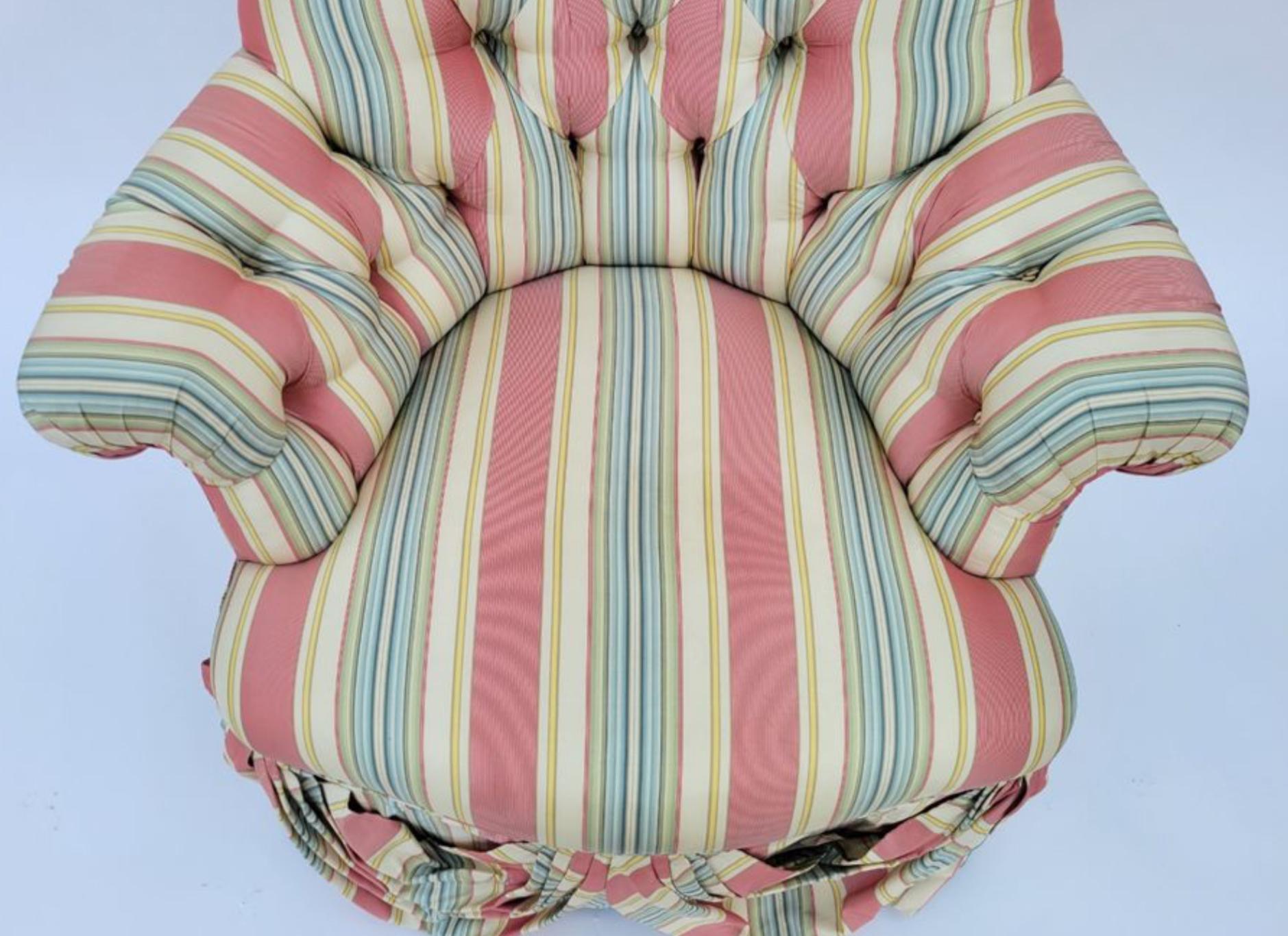 Louis XV Scalamandre Silk Striped Tufted Club Chair For Sale