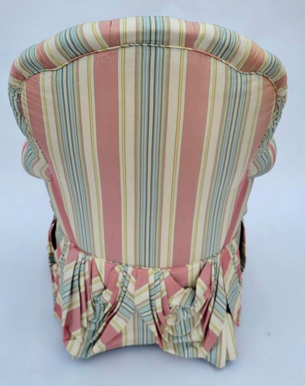 Scalamandre Silk Striped Tufted Club Chair In Good Condition For Sale In LOS ANGELES, CA