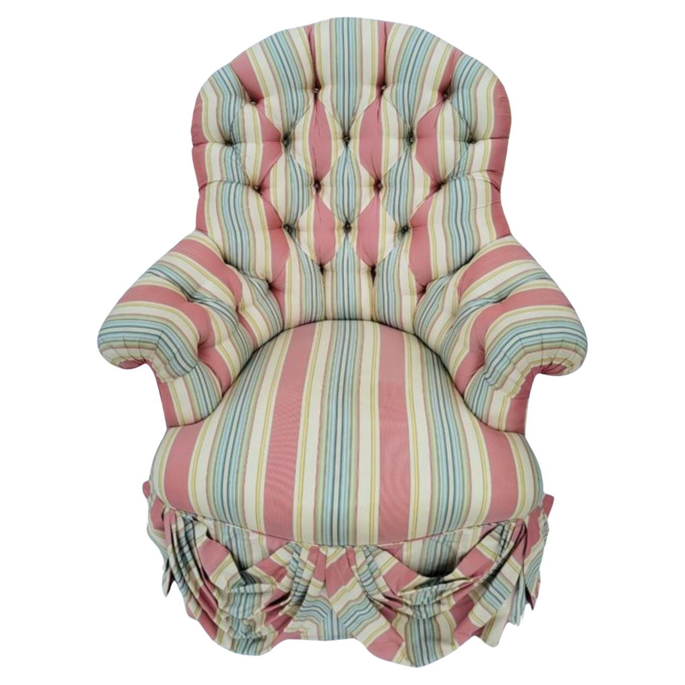 Scalamandre Silk Striped Tufted Club Chair For Sale