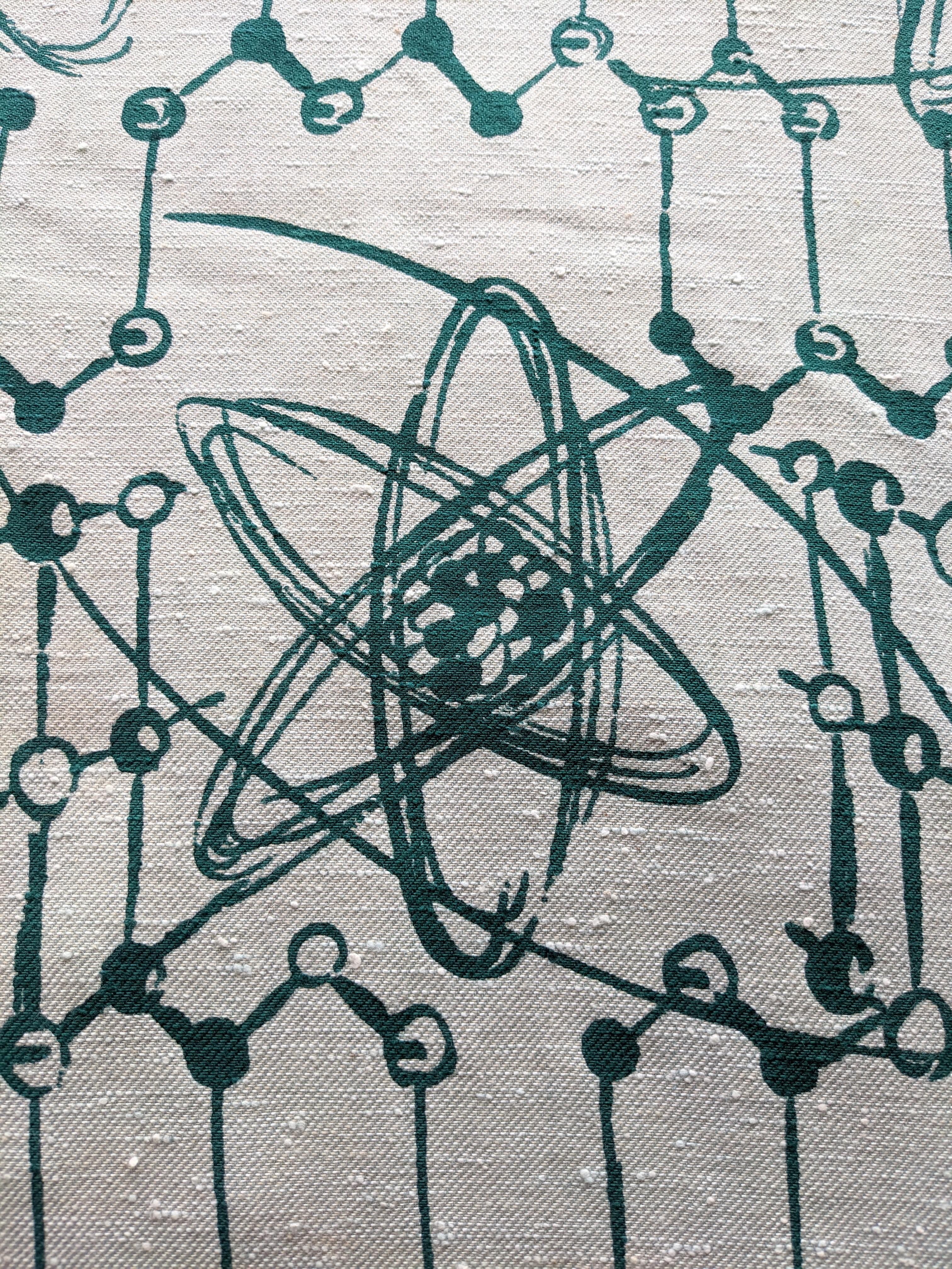 Peint à la main Textile en soie Scalamandre, « Atomic Energy », exposition universelle de 1964 en vente