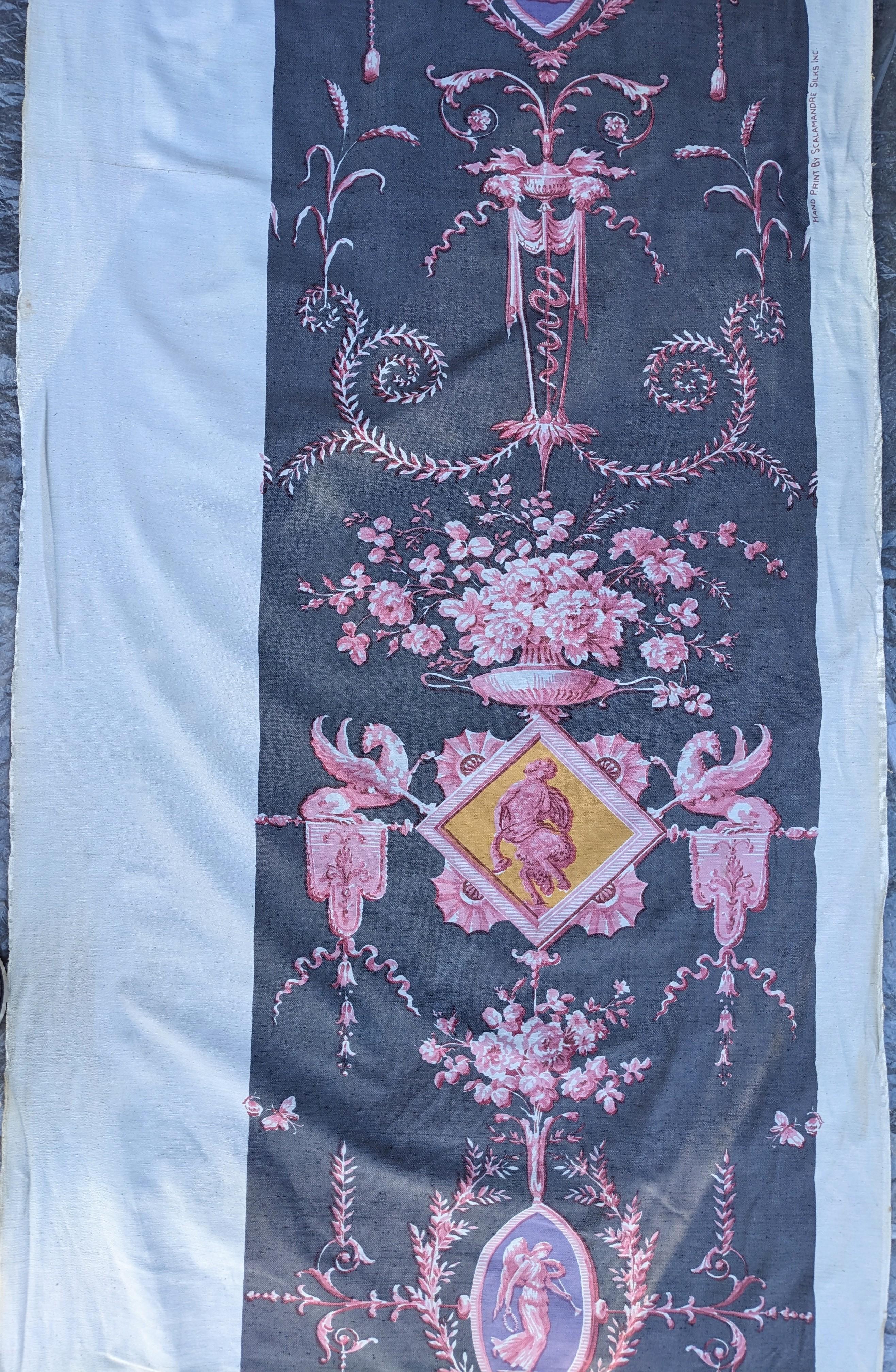 Hand-Painted Scalamandre Silk Yardage, Adams Style Neoclassic Pattern