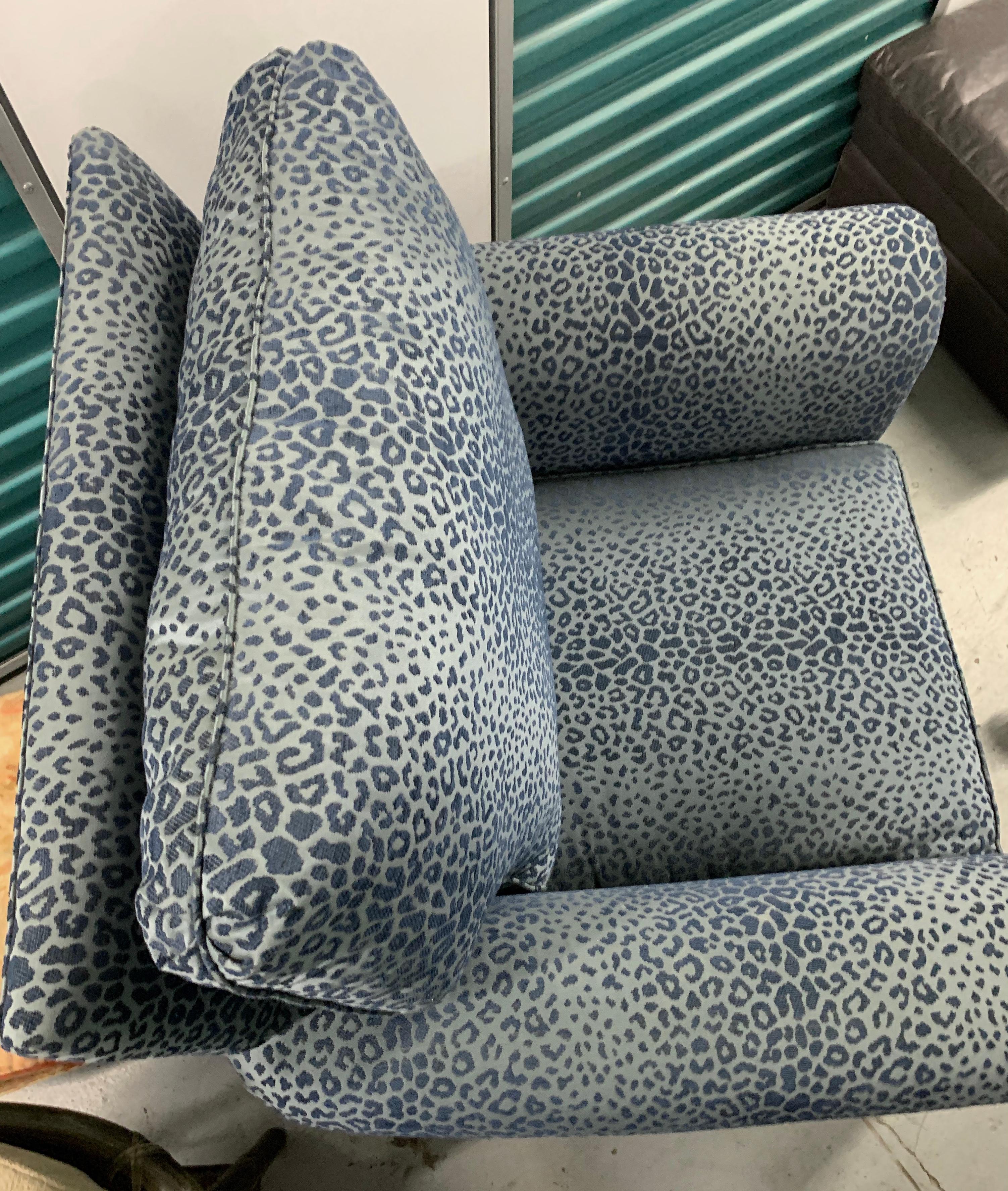 Scalamandre Velvet Leopard Print Skirted Armchair, Rolled-Arm, Custom.  Grey / Blue.  

CLEARANCE listings are priced for quick and final sale.   No holds.   They tend to go quickly, so please do not hesitate if interested.  Thank you