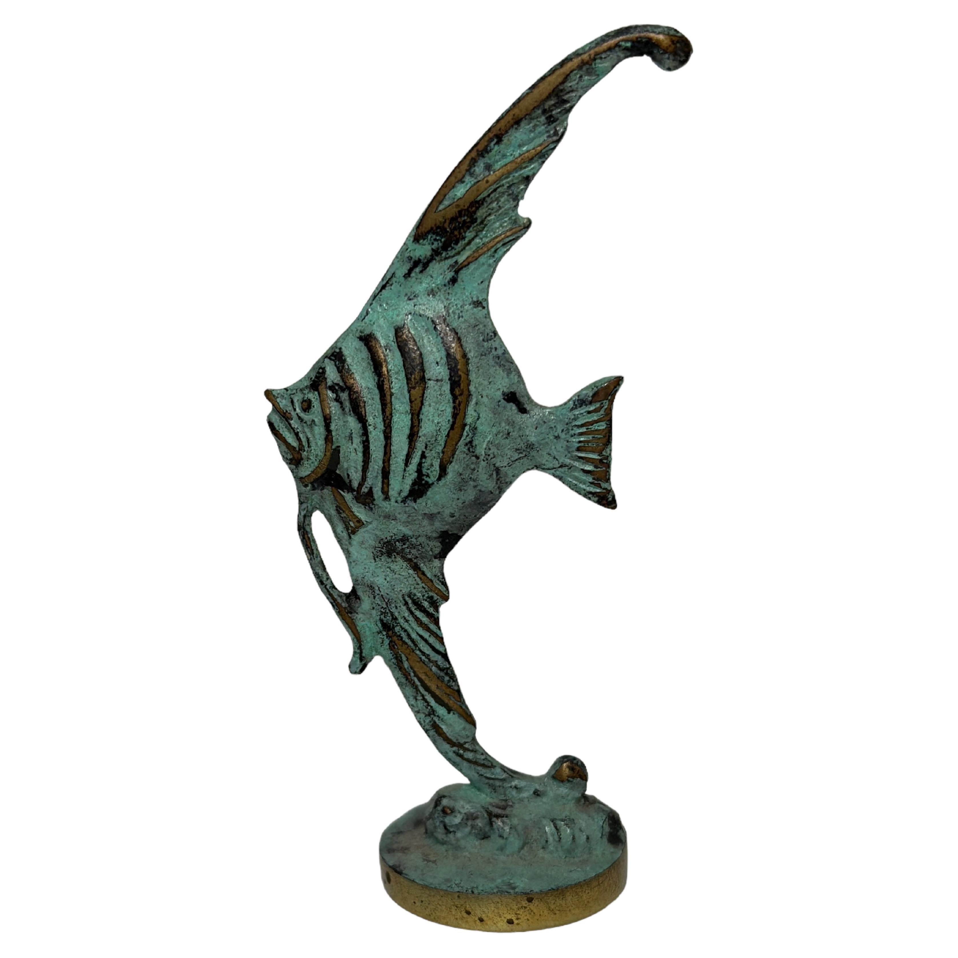 Skalar Fisch Miniatur Bronze Figur Bosse Stil Ära Mid-Century Modern Österreich