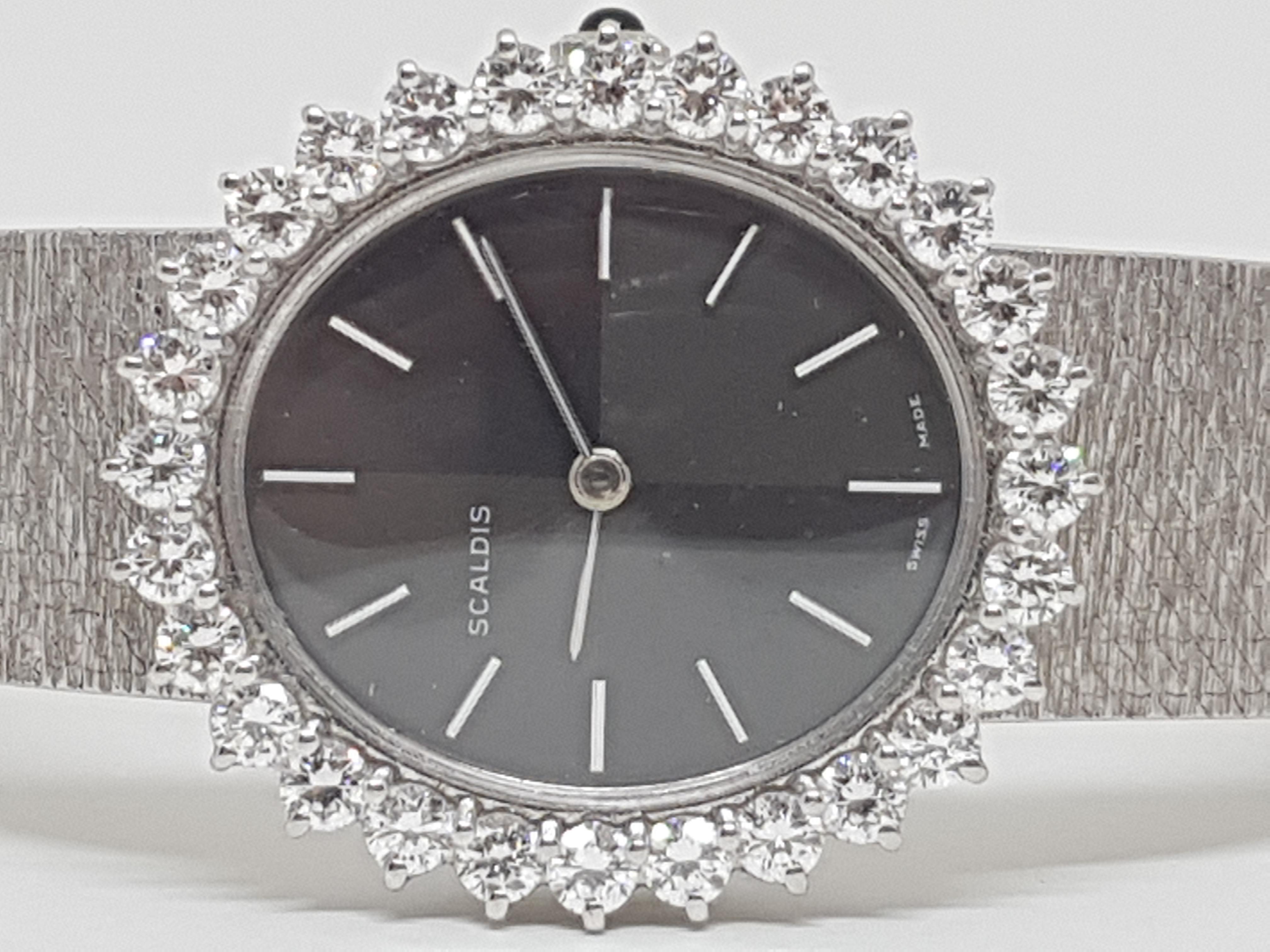 Scaldis 18 Karat White Gold Diamonds Vintage Ladies Watch 1