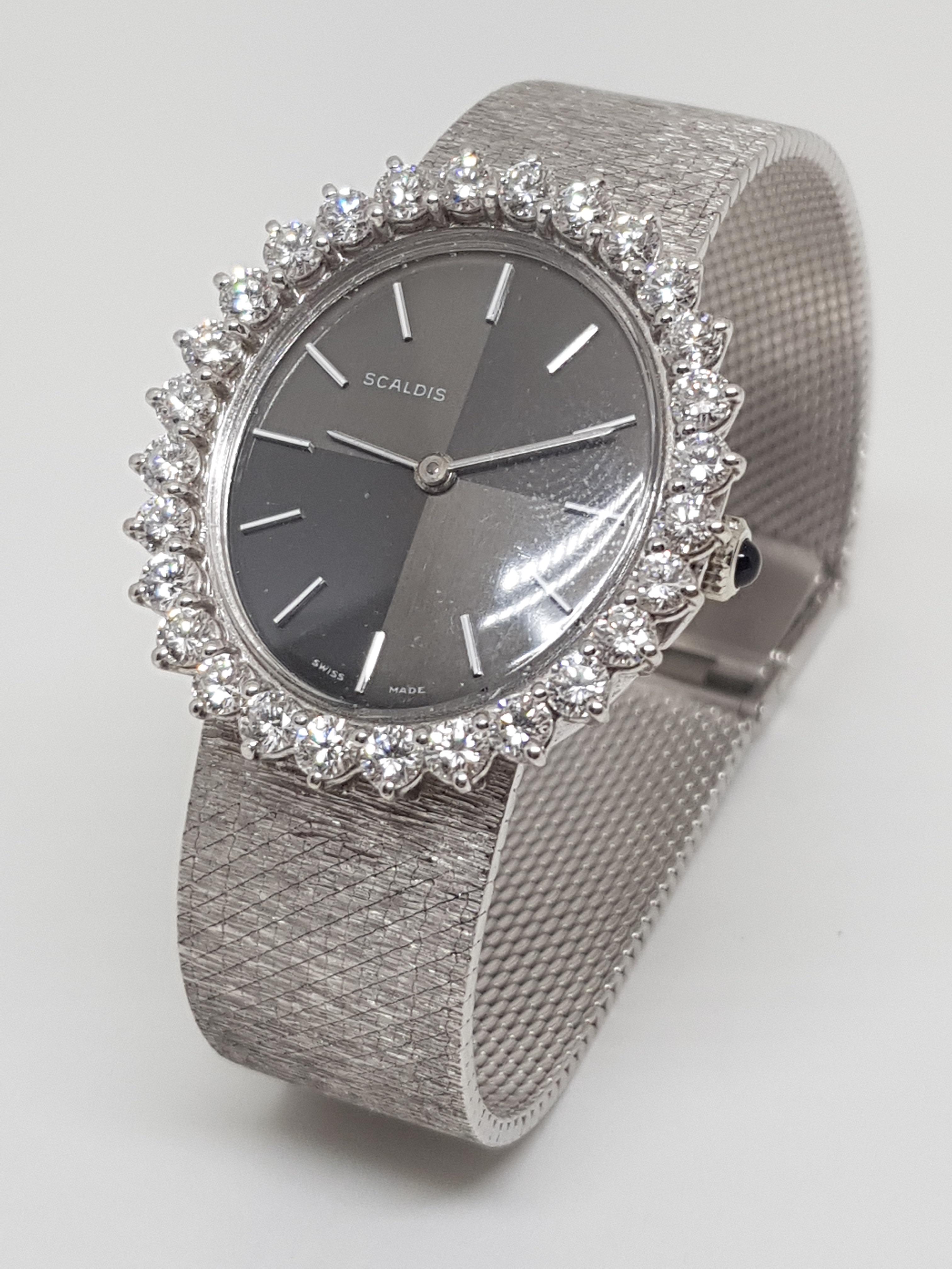 Scaldis 18 Karat White Gold Diamonds Vintage Ladies Watch 5
