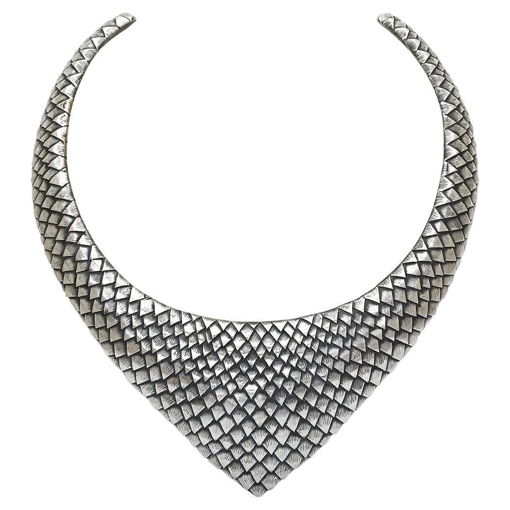 Scale Collar Necklace, Sterling Silver, Hand-Crafted, Bali "Second Skin Collar"
