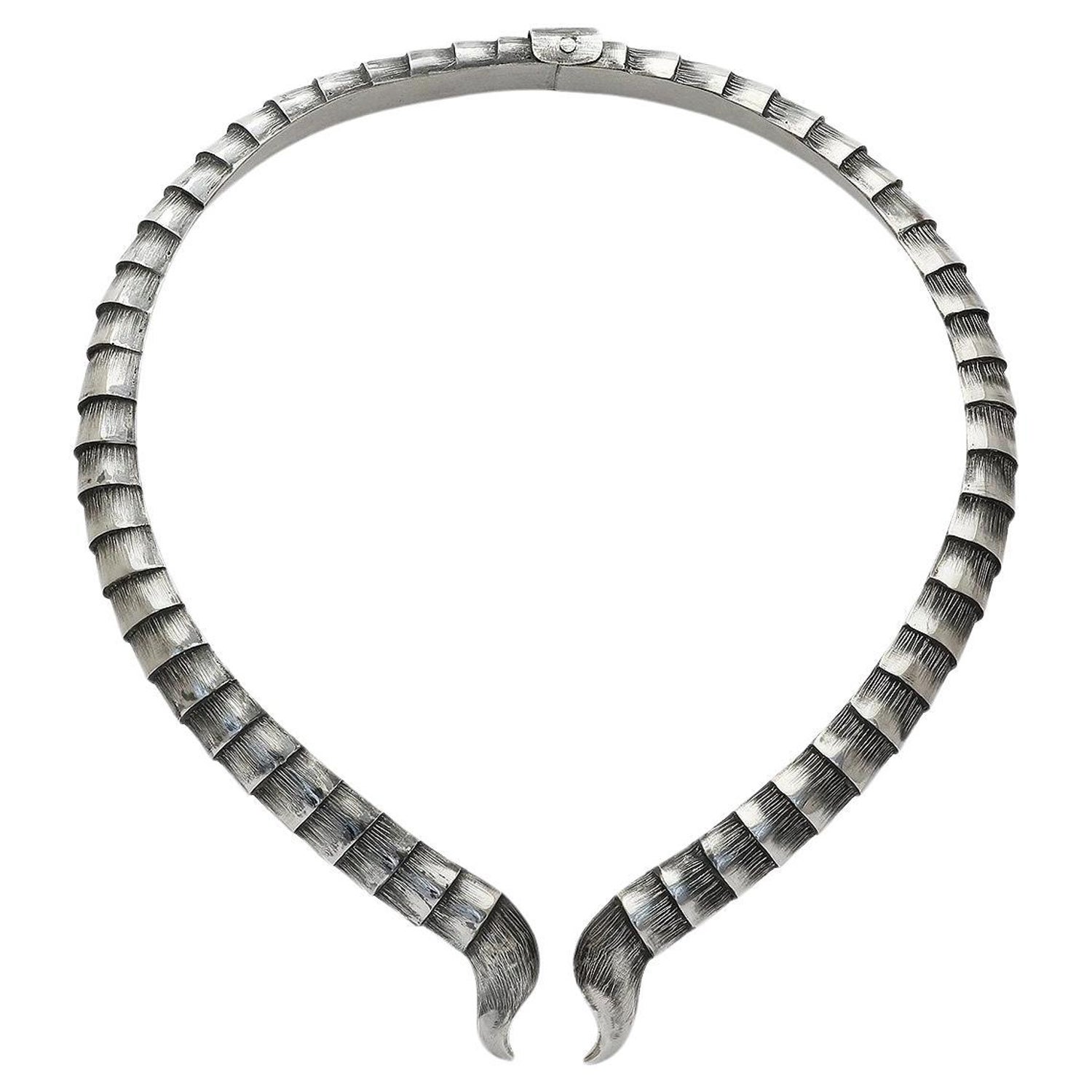 Scale Collar Necklace, Sterling Silver, Hand-Crafted, Bali "Serket Collar"  For Sale at 1stDibs