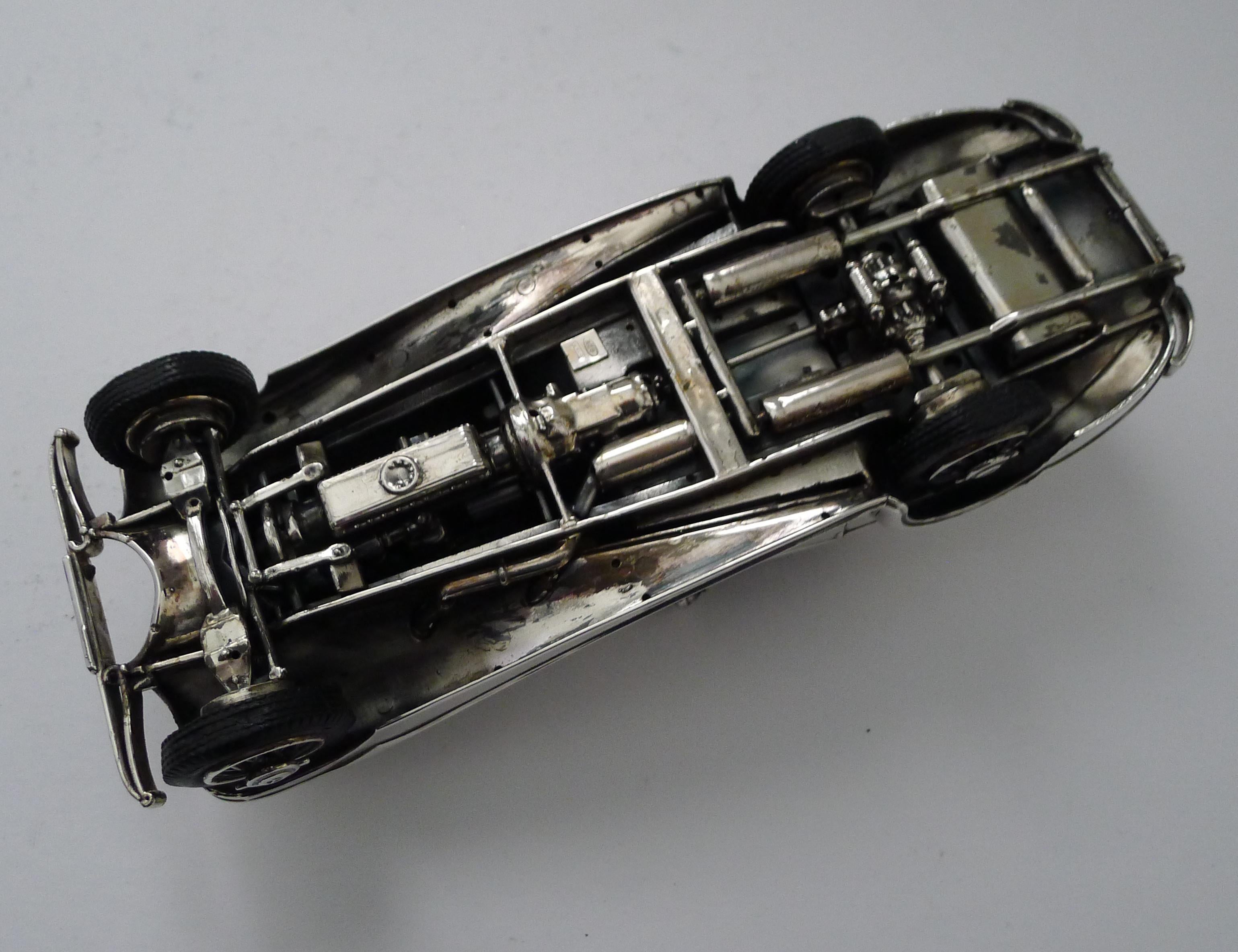Scale Model Vintage Sterling Silver Mercedes 500 K, circa 1980 In Good Condition For Sale In Bath, GB