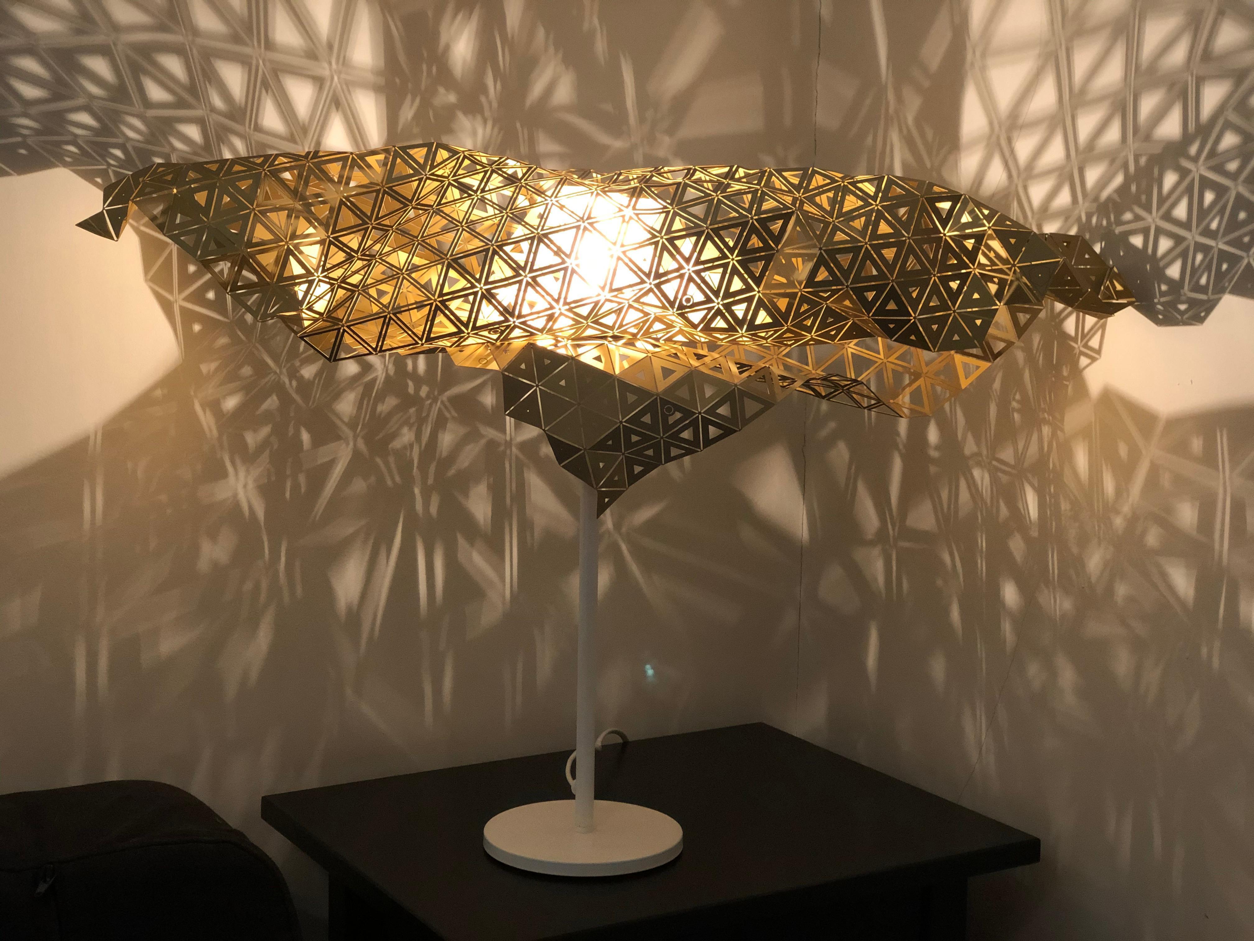 Engraved Scales, brass table lamp with engravings For Sale