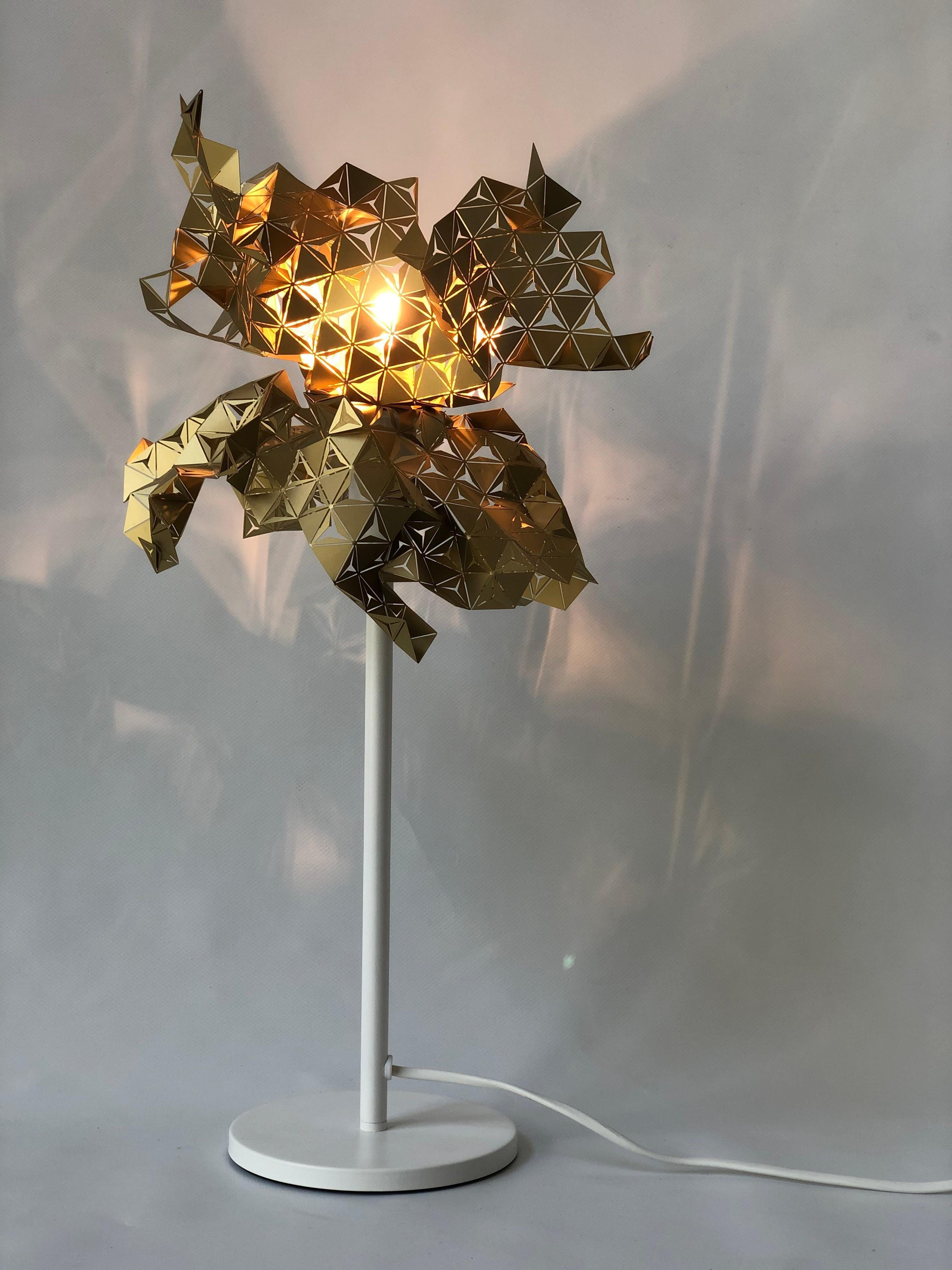 Carved Scales small brass table lamp For Sale