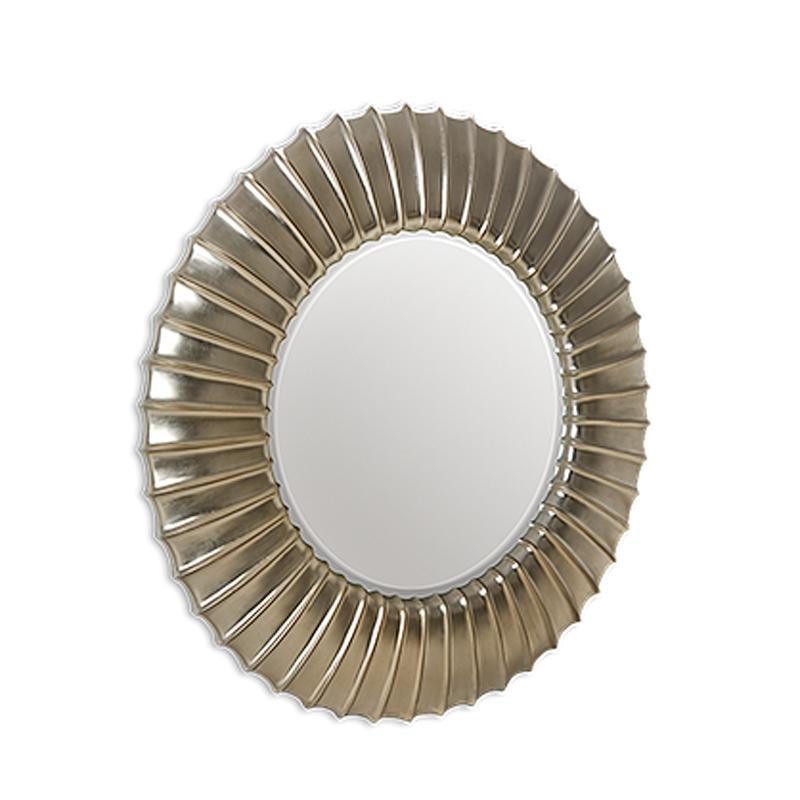 Contemporary Scales Round Mirror with Mahogany Frame in Silver Finish