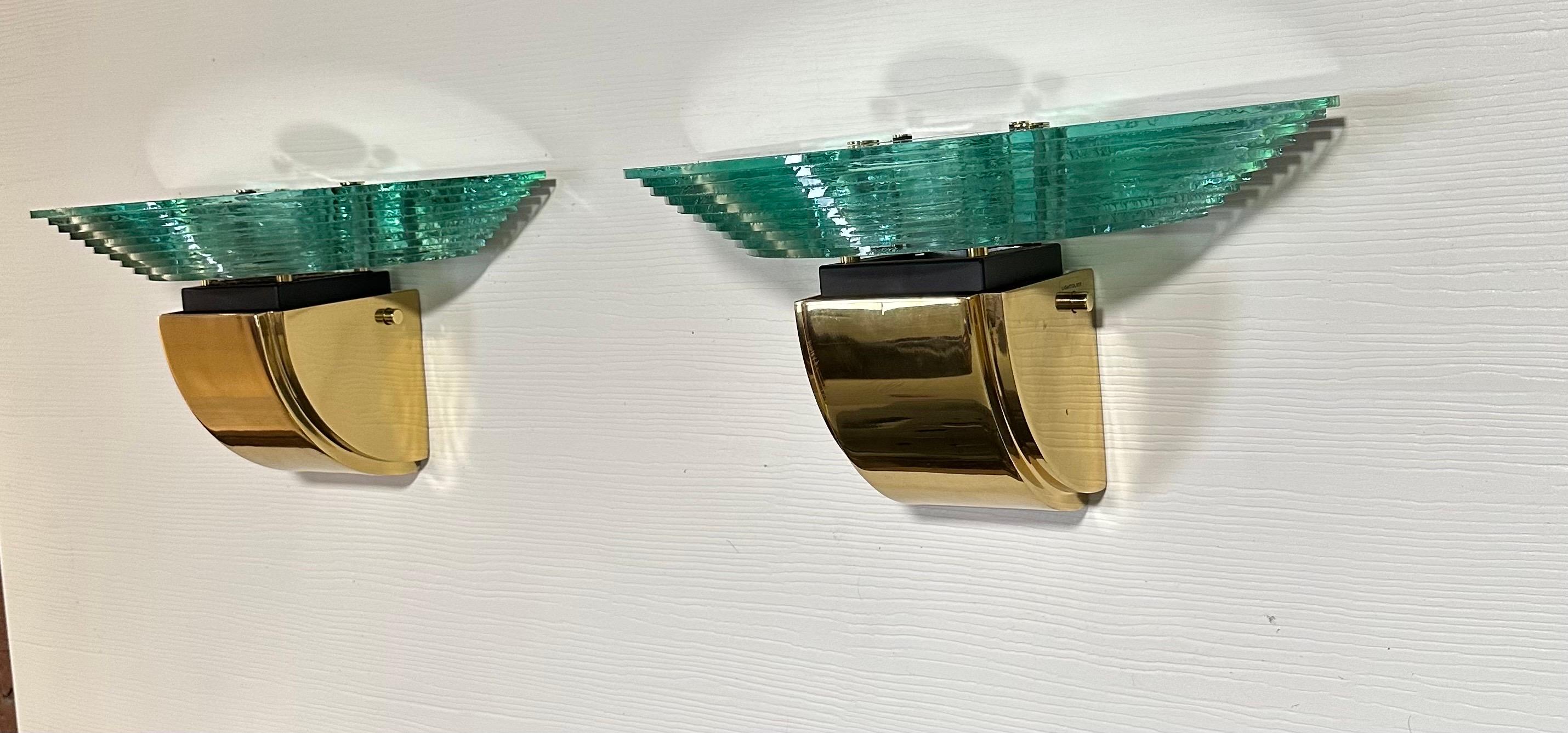 Modern Scalini Wall Mount Lightolier Glass and Brass Wall Sconce