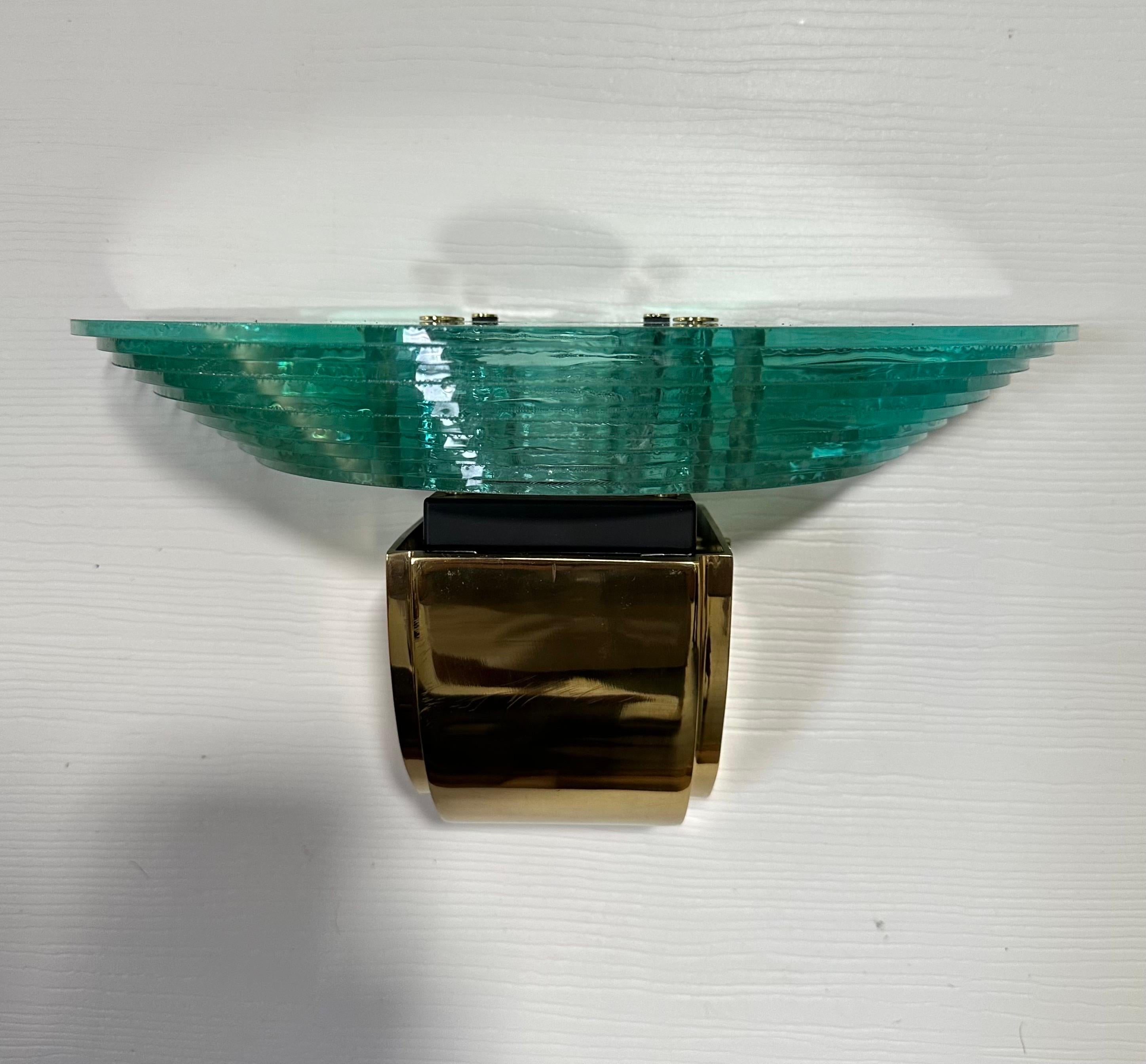 American Scalini Wall Mount Lightolier Glass and Brass Wall Sconce