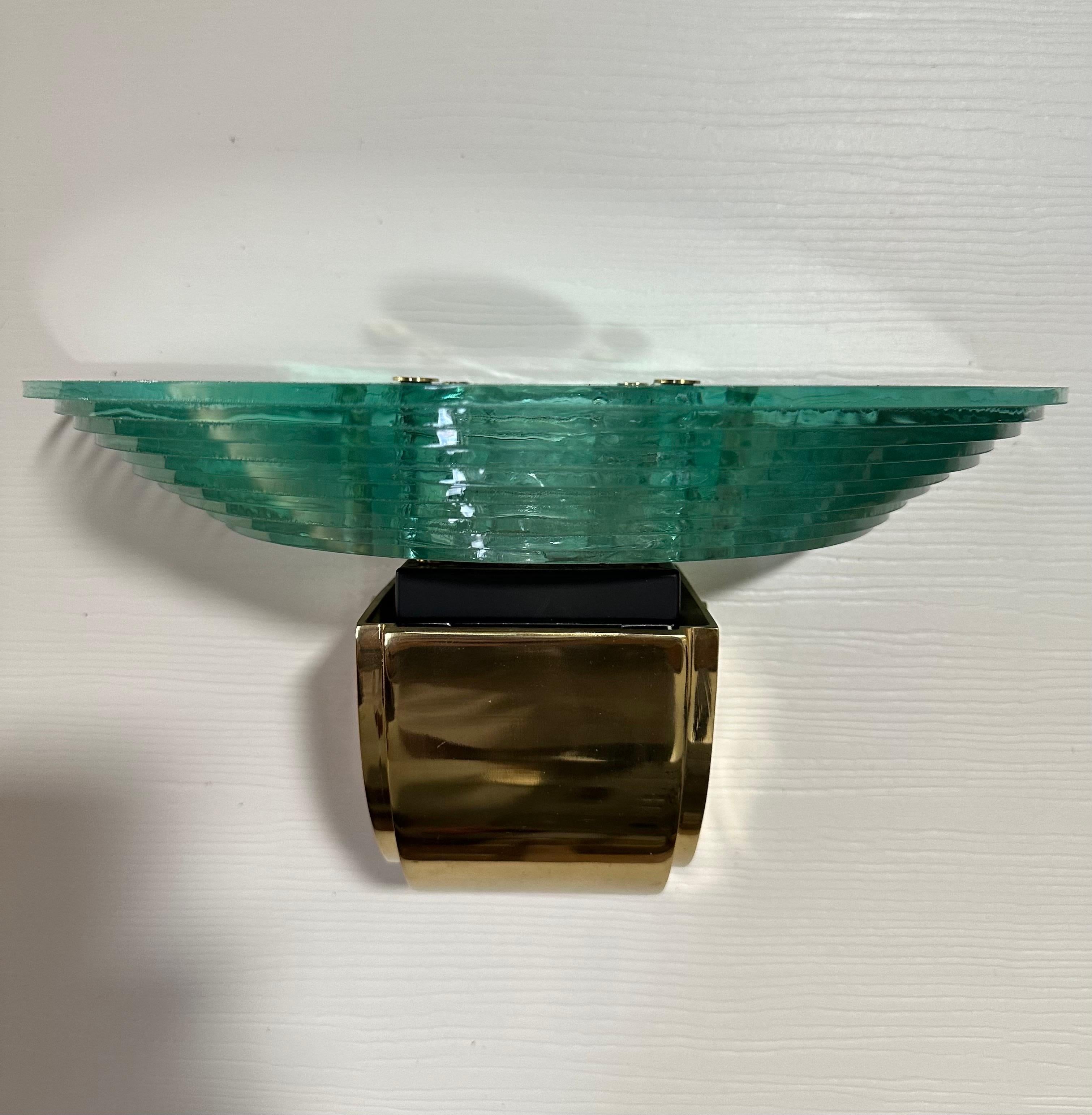 20th Century Scalini Wall Mount Lightolier Glass and Brass Wall Sconce