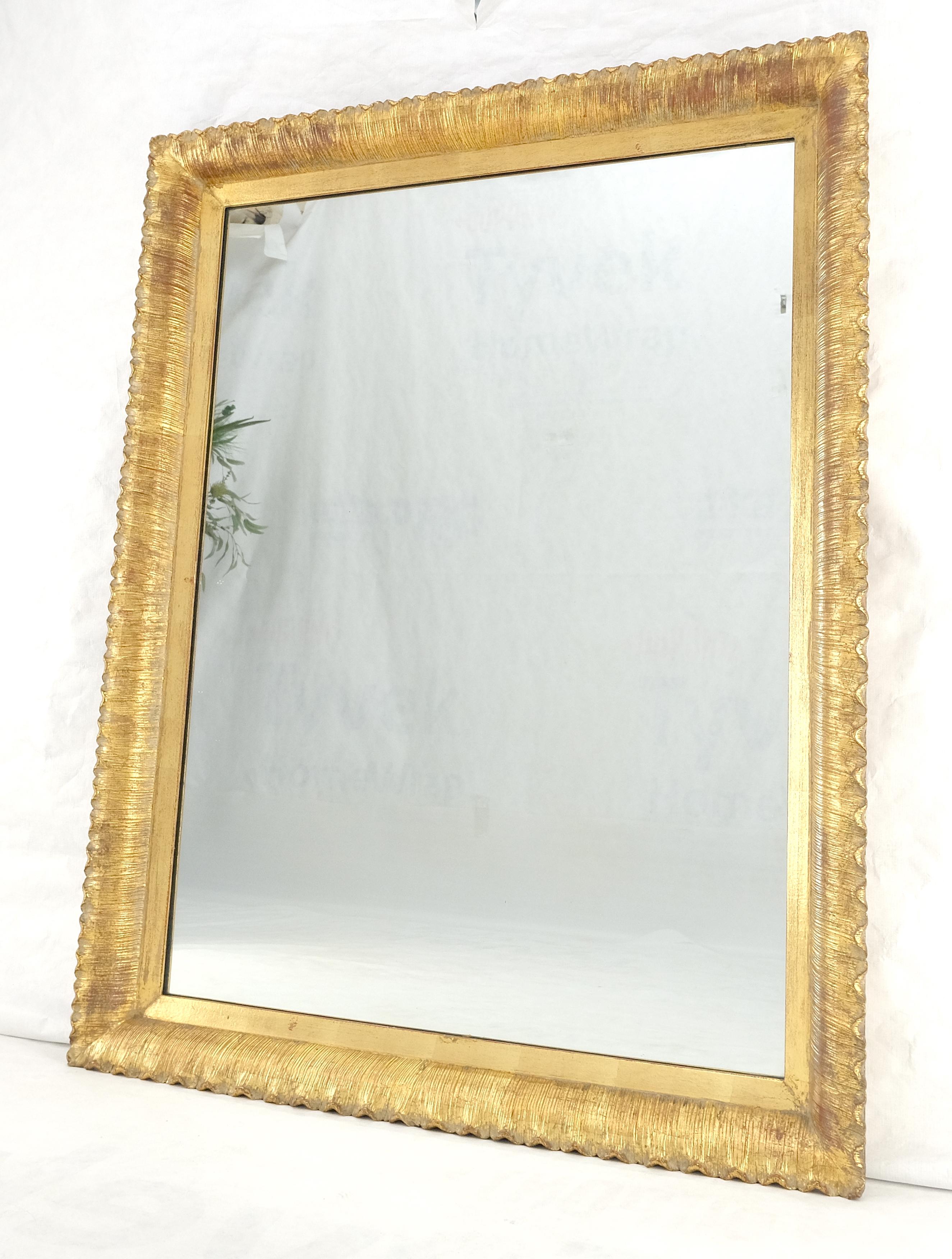 Scallop Edge 40x50 Carved & Gold Gilt Rectangle Frame c1940s Wall Mirror MInt! For Sale 4