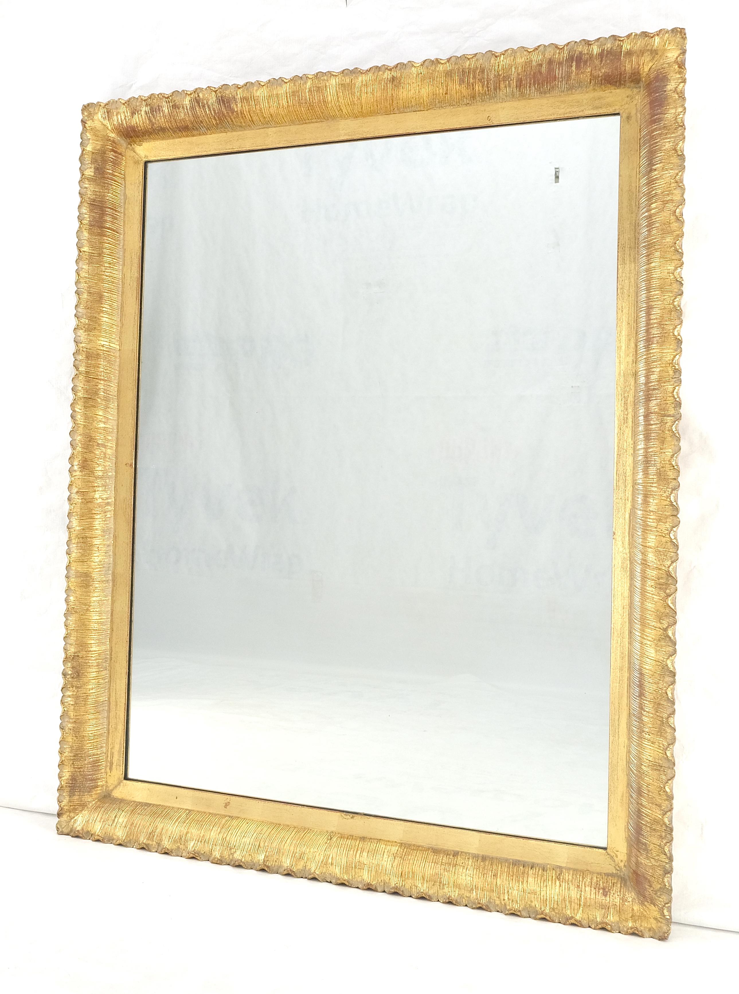 Scallop Edge 40x50 Carved & Gold Gilt Rectangle Frame c1940s Wall Mirror MInt! For Sale 5