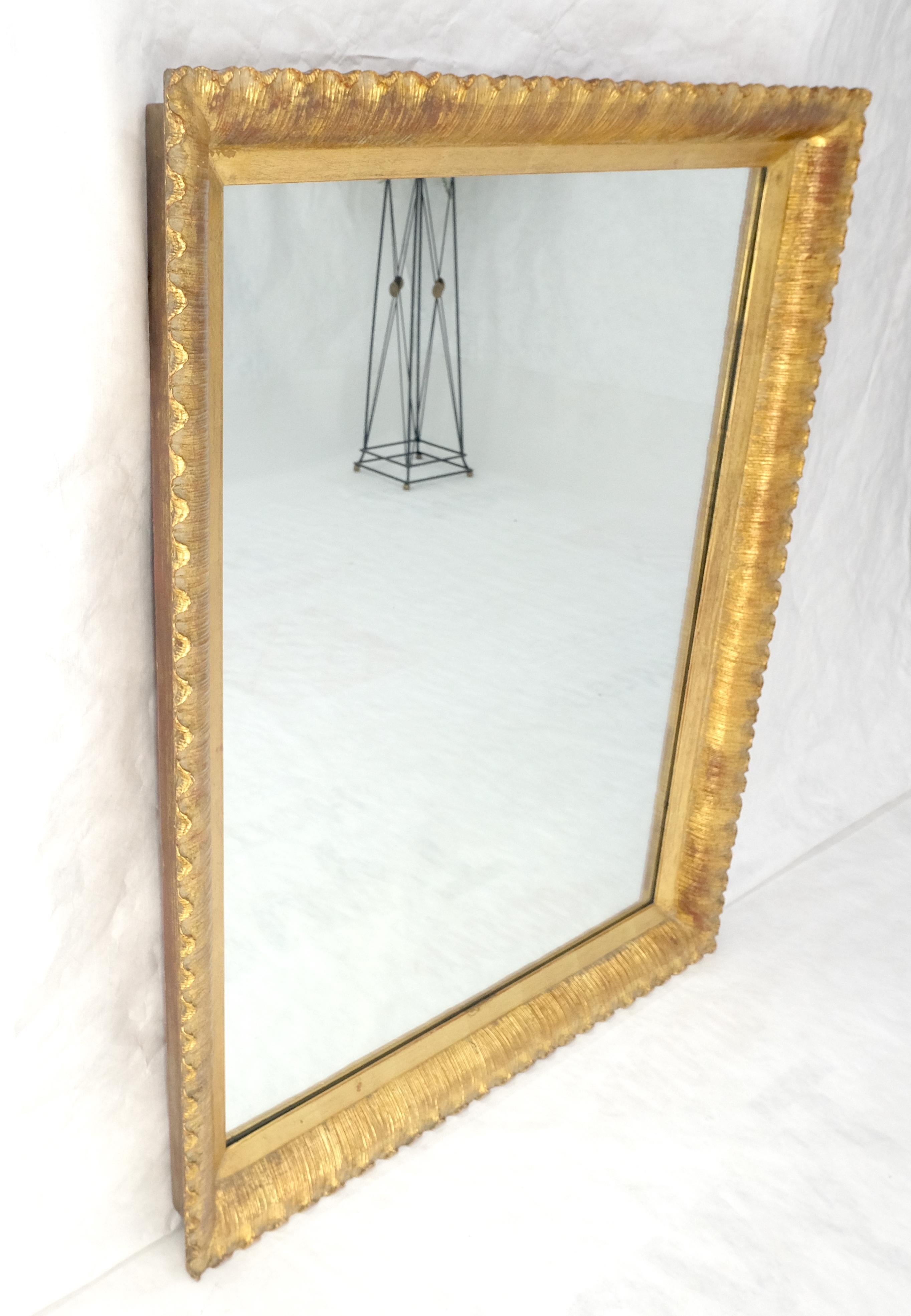 Hollywood Regency Scallop Edge 40x50 Carved & Gold Gilt Rectangle Frame c1940s Wall Mirror MInt! For Sale
