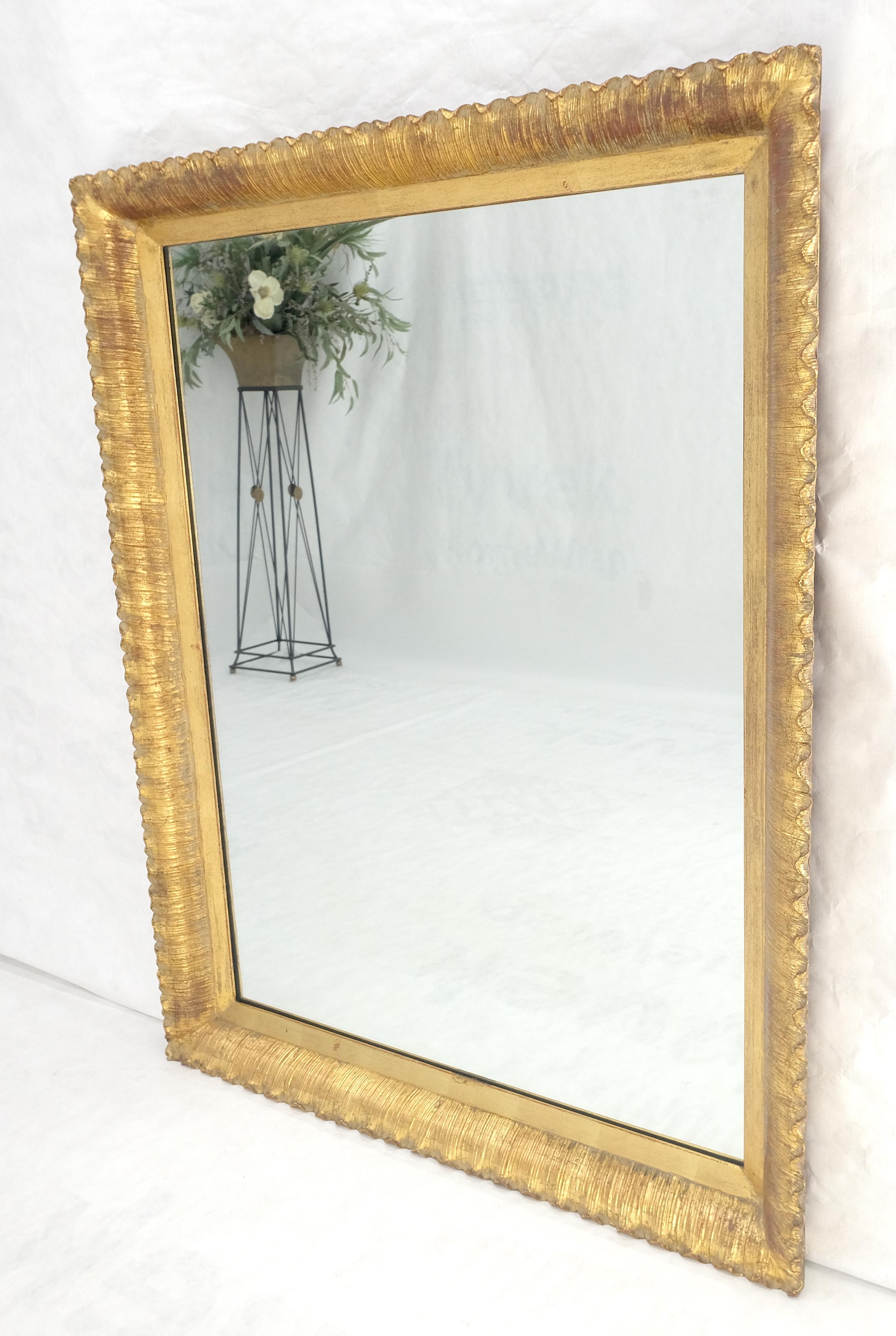 20th Century Scallop Edge 40x50 Carved & Gold Gilt Rectangle Frame c1940s Wall Mirror MInt! For Sale
