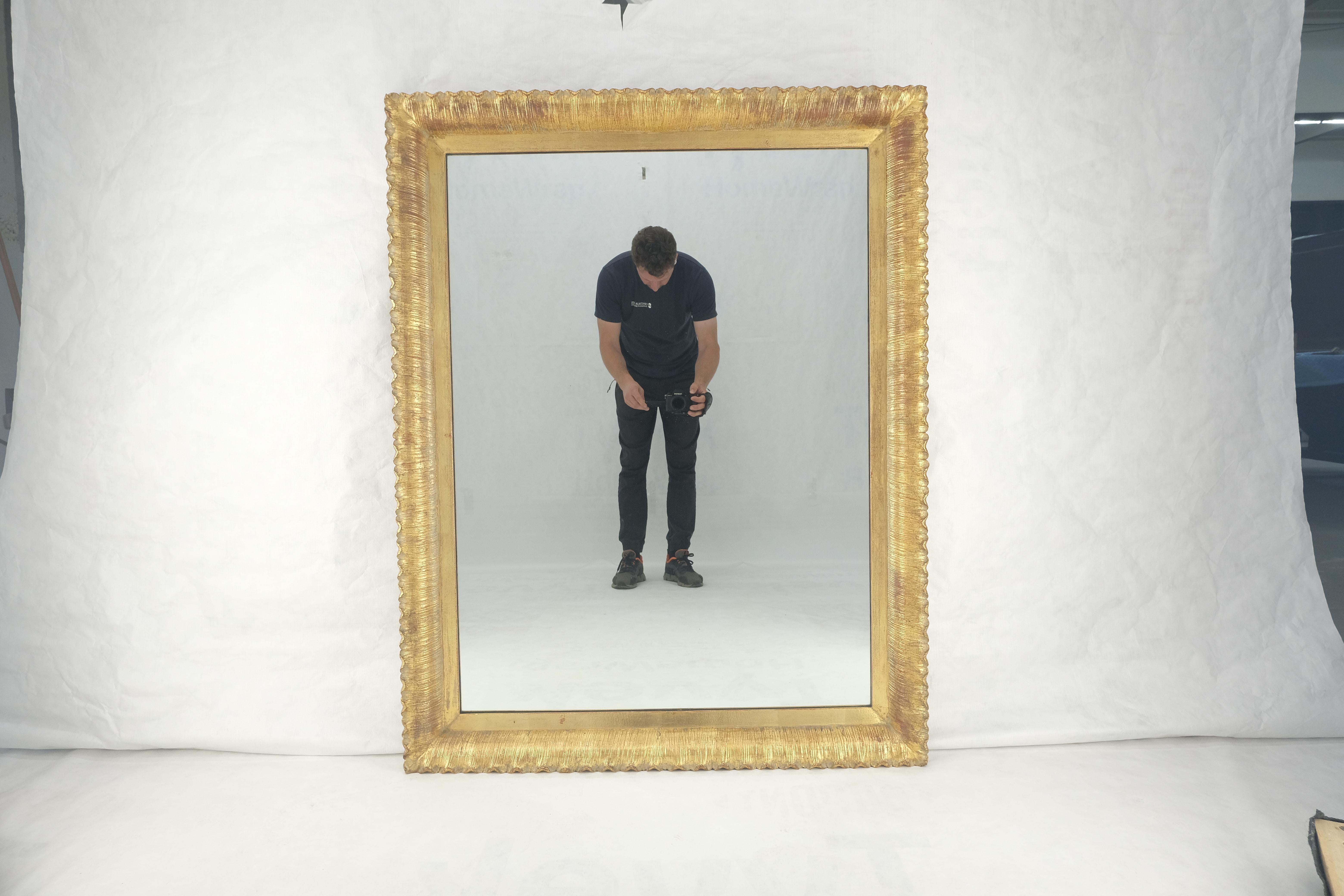 Scallop Edge 40x50 Carved & Gold Gilt Rectangle Frame c1940s Wall Mirror MInt! For Sale 2