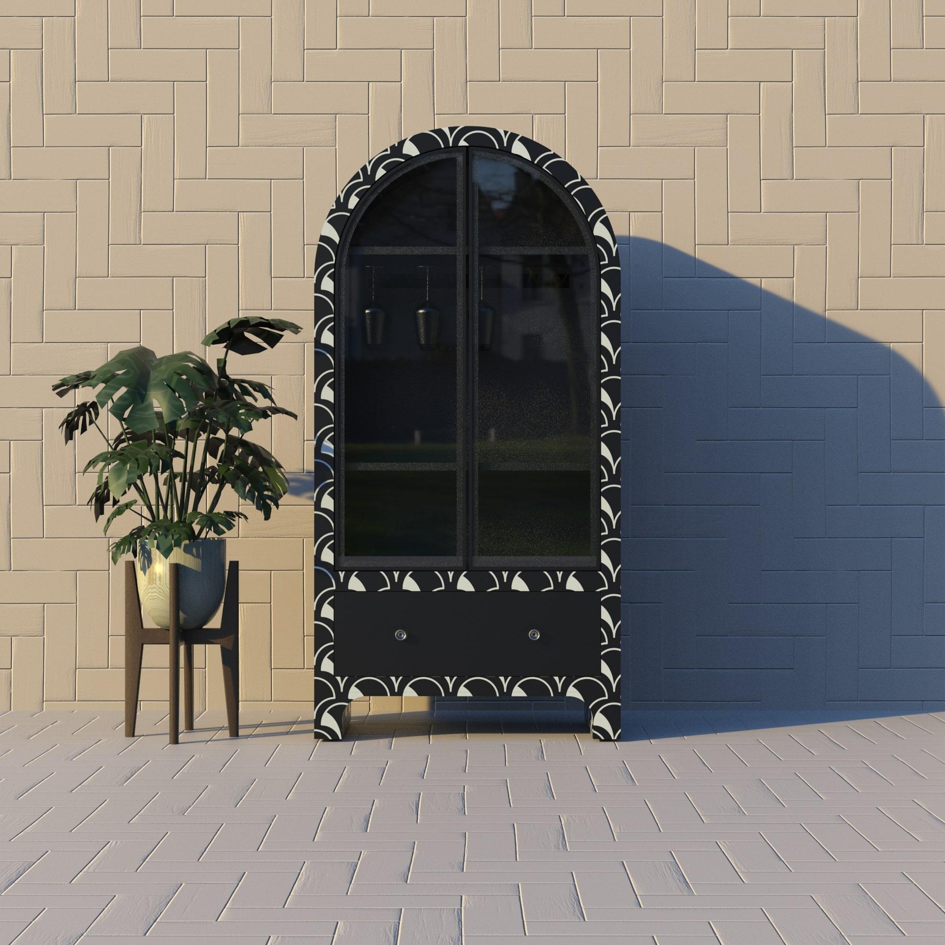Meuble de bar à incrustation de festons - Elegance artisanale pour votre bar à domicile

Ajoutez une touche d'artisanat intemporel à votre espace avec notre meuble bar à incrustation festonnée artisanale. Méticuleusement fabriquée à la main par des