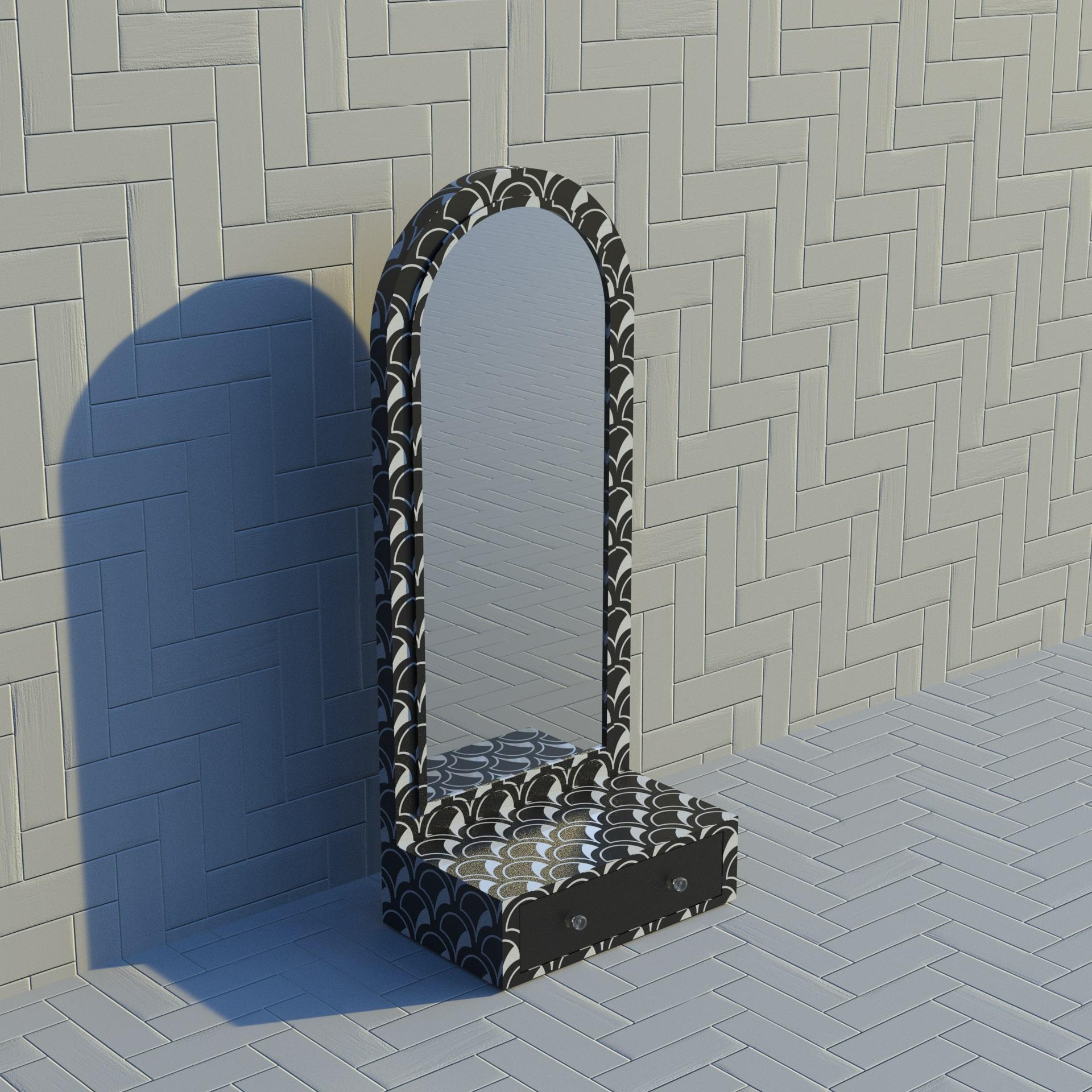Miroir de sol noir d'inspiration festonnée avec tiroir Neuf - En vente à New York, NY