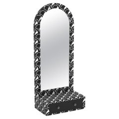 Scallop Inspired Black Floor Mirror with Drawer
