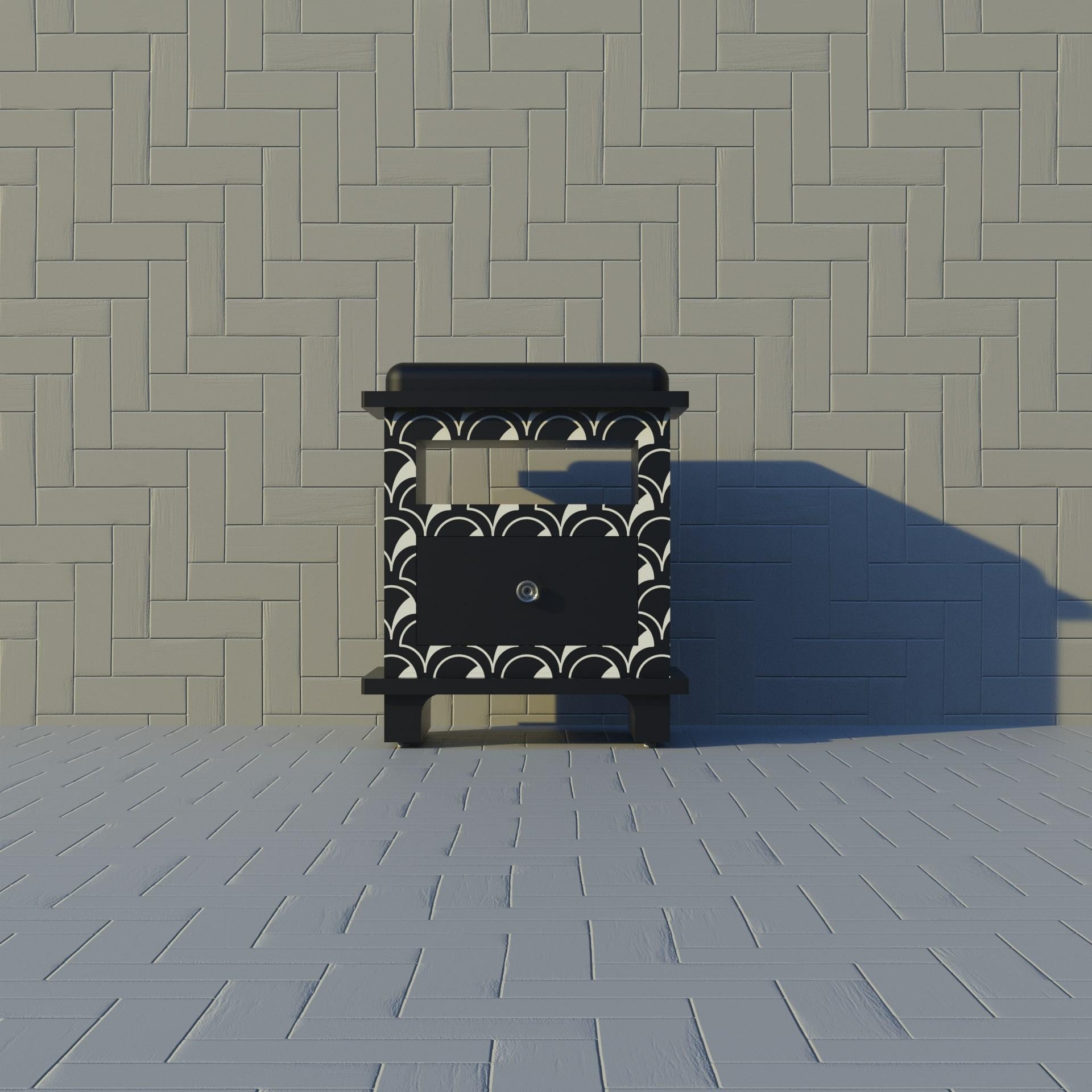 Art Deco Scallop Inspired Black Night Stand, Side Table by Artisanal For Sale