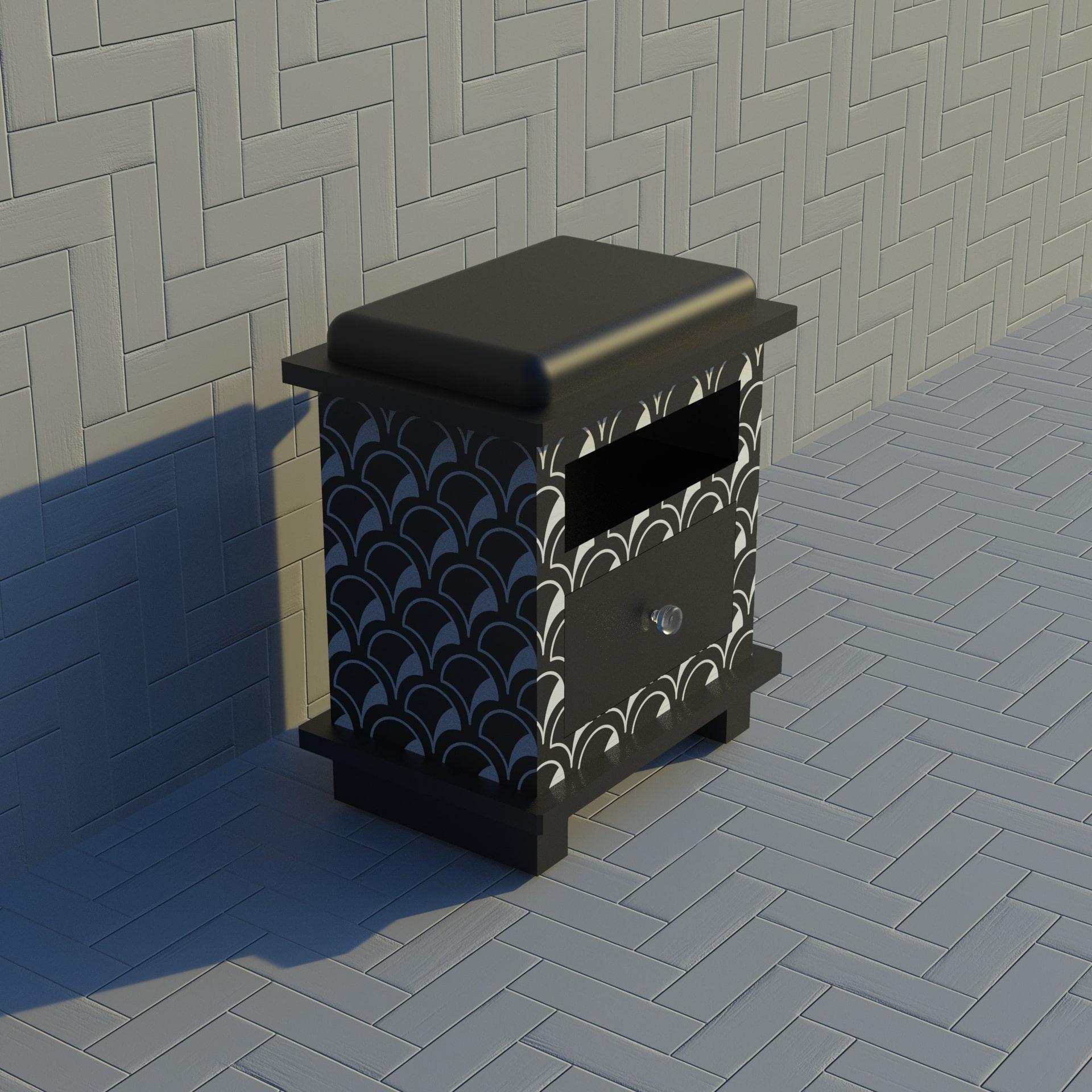 Inlay Scallop Inspired Black Night Stand, Side Table by Artisanal For Sale
