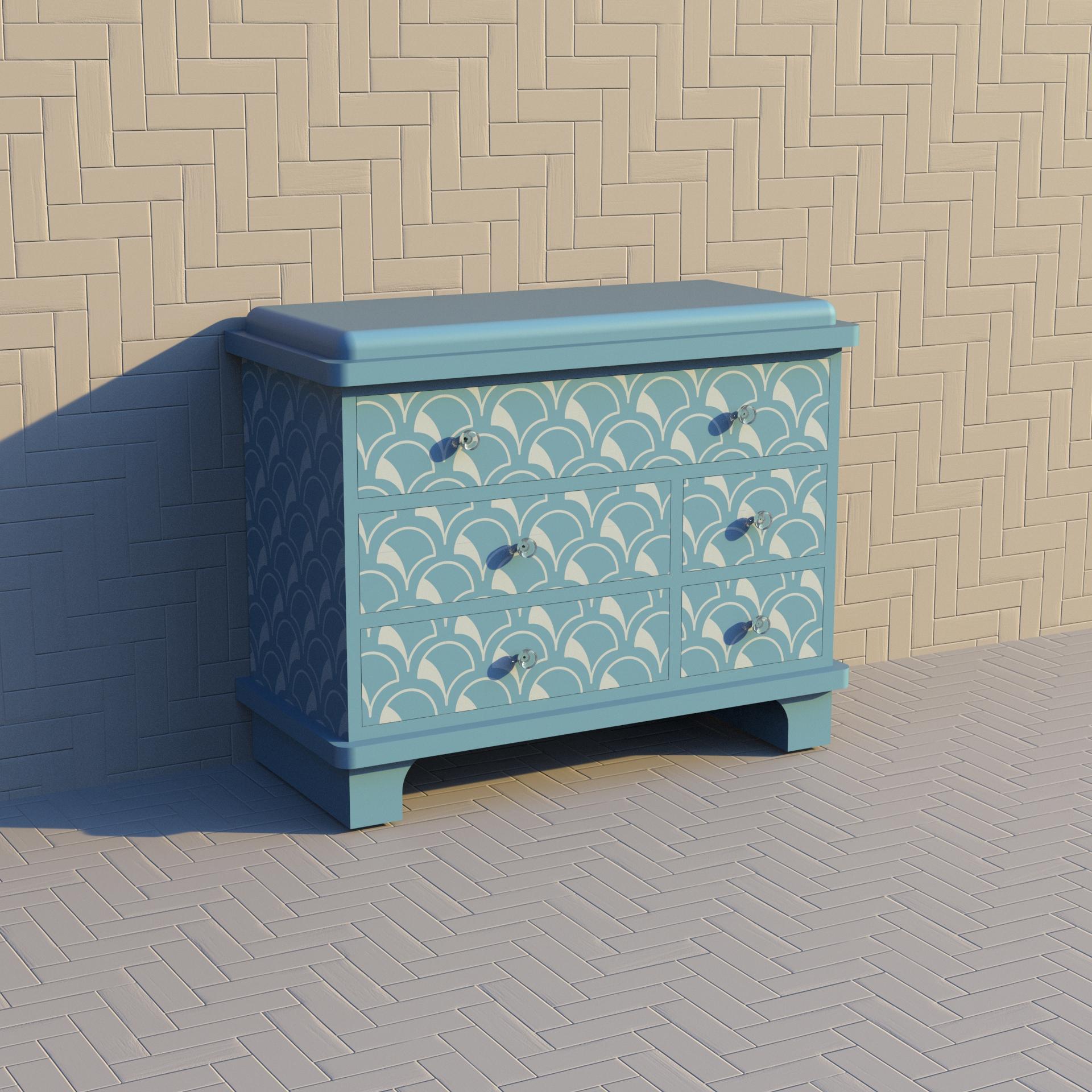 Art Déco Cassettiera blu di ispirazione smerlata di Artisanal in vendita