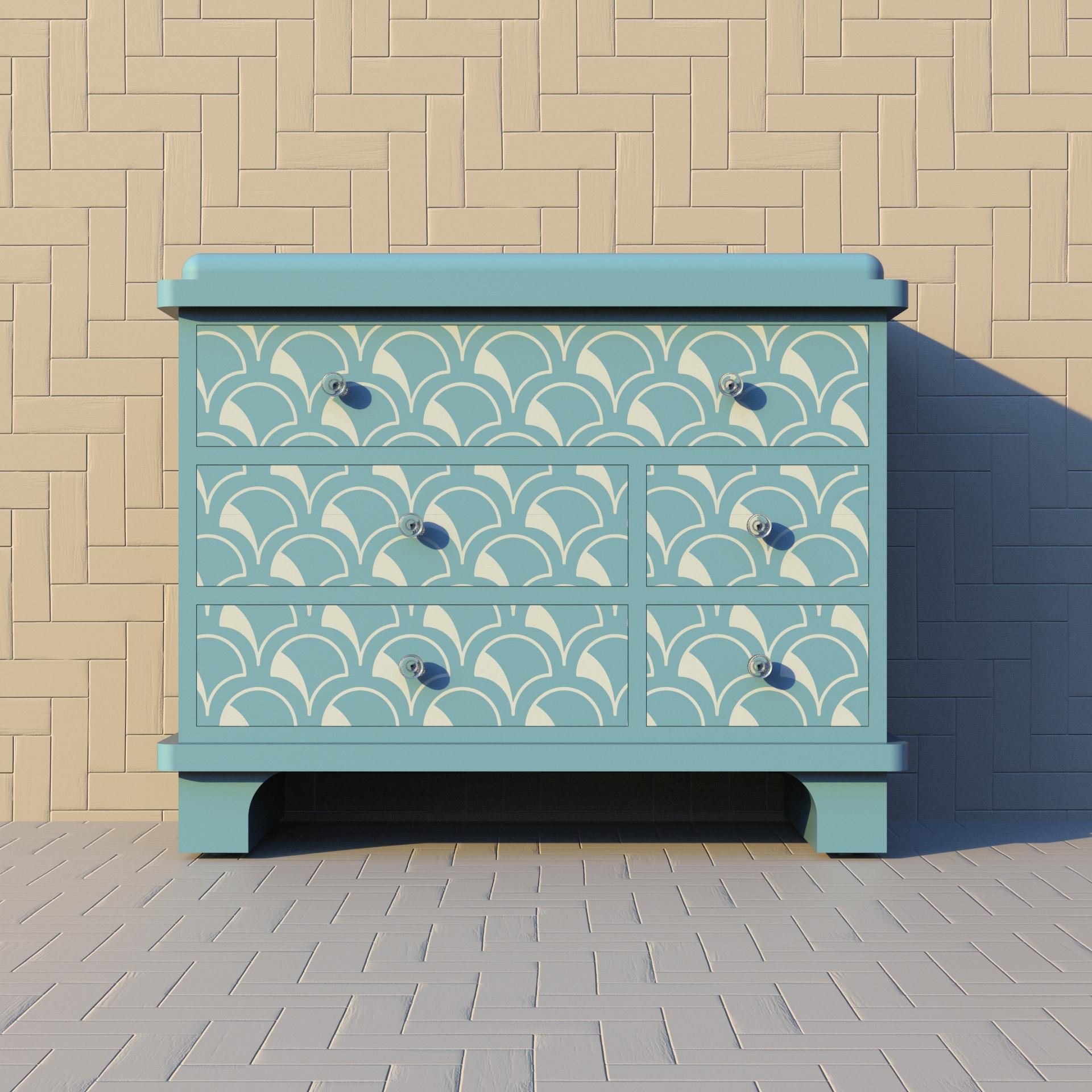 XXI secolo e contemporaneo Cassettiera blu di ispirazione smerlata di Artisanal in vendita