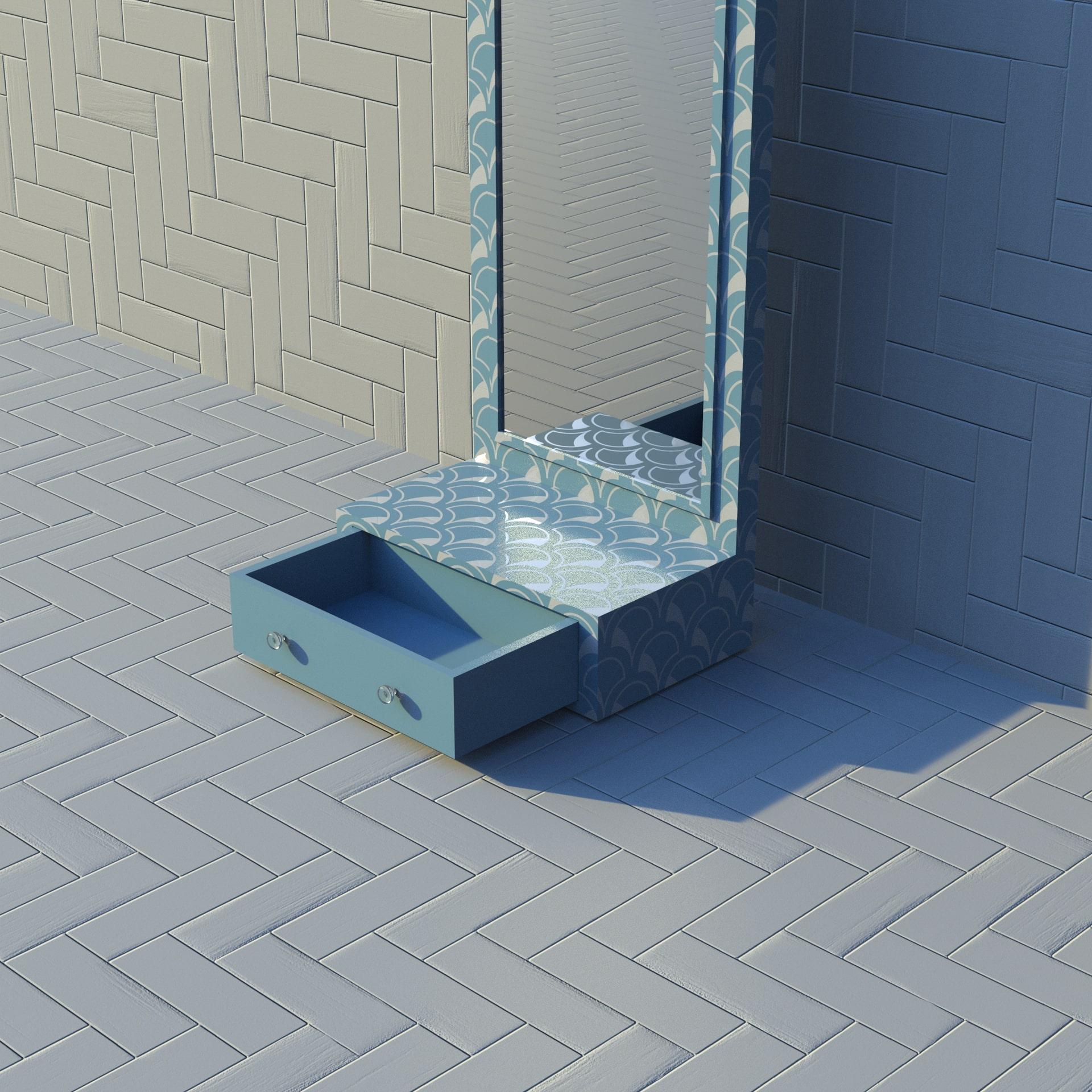XXI secolo e contemporaneo Specchio da terra blu con cassetto di ispirazione smeraldina in vendita